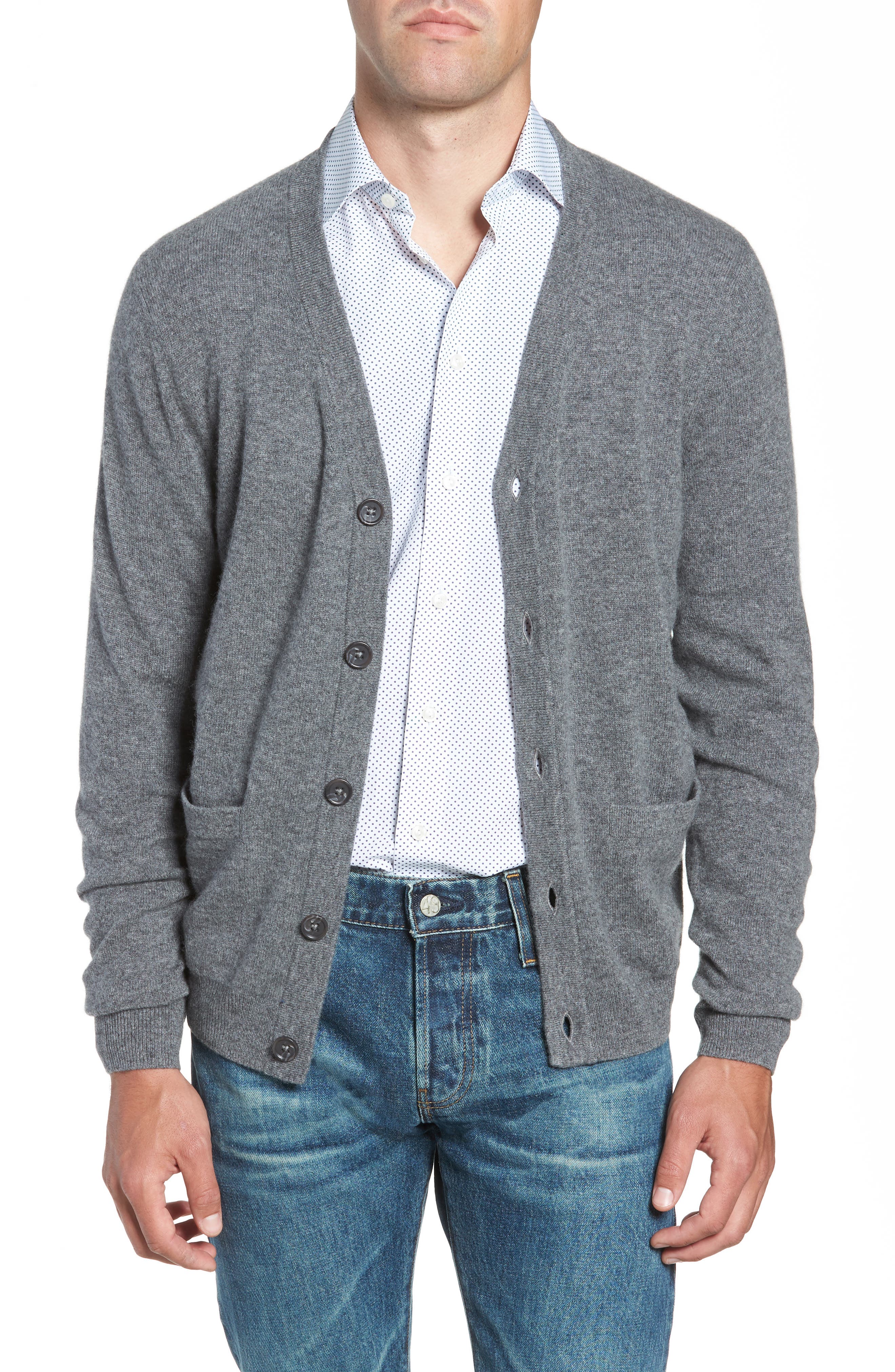 Nordstrom Shop Cashmere Button Front Cardigan, Grey