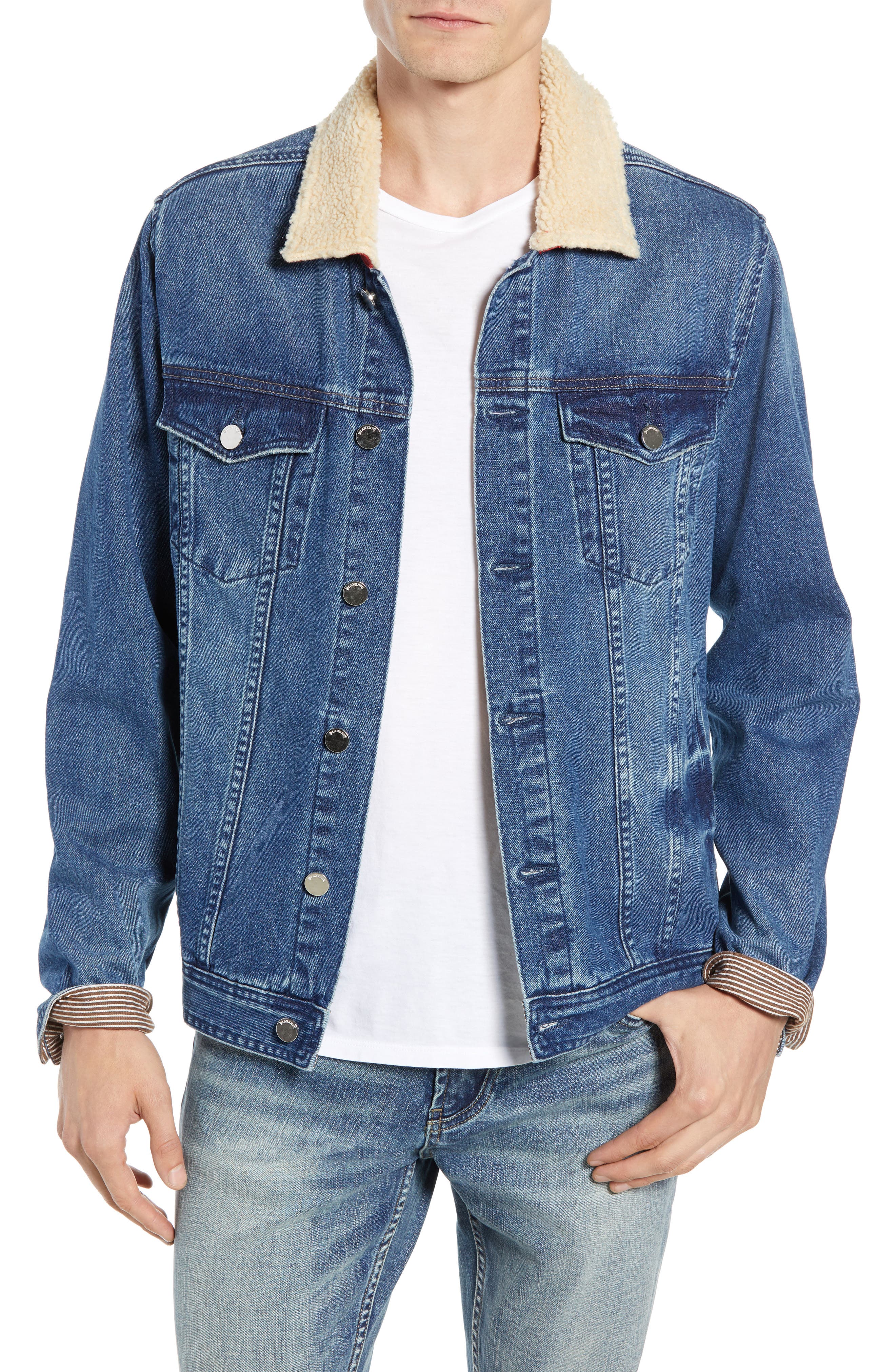 Blanknyc Fleece Collar Denim Trucker Jacket, Blue