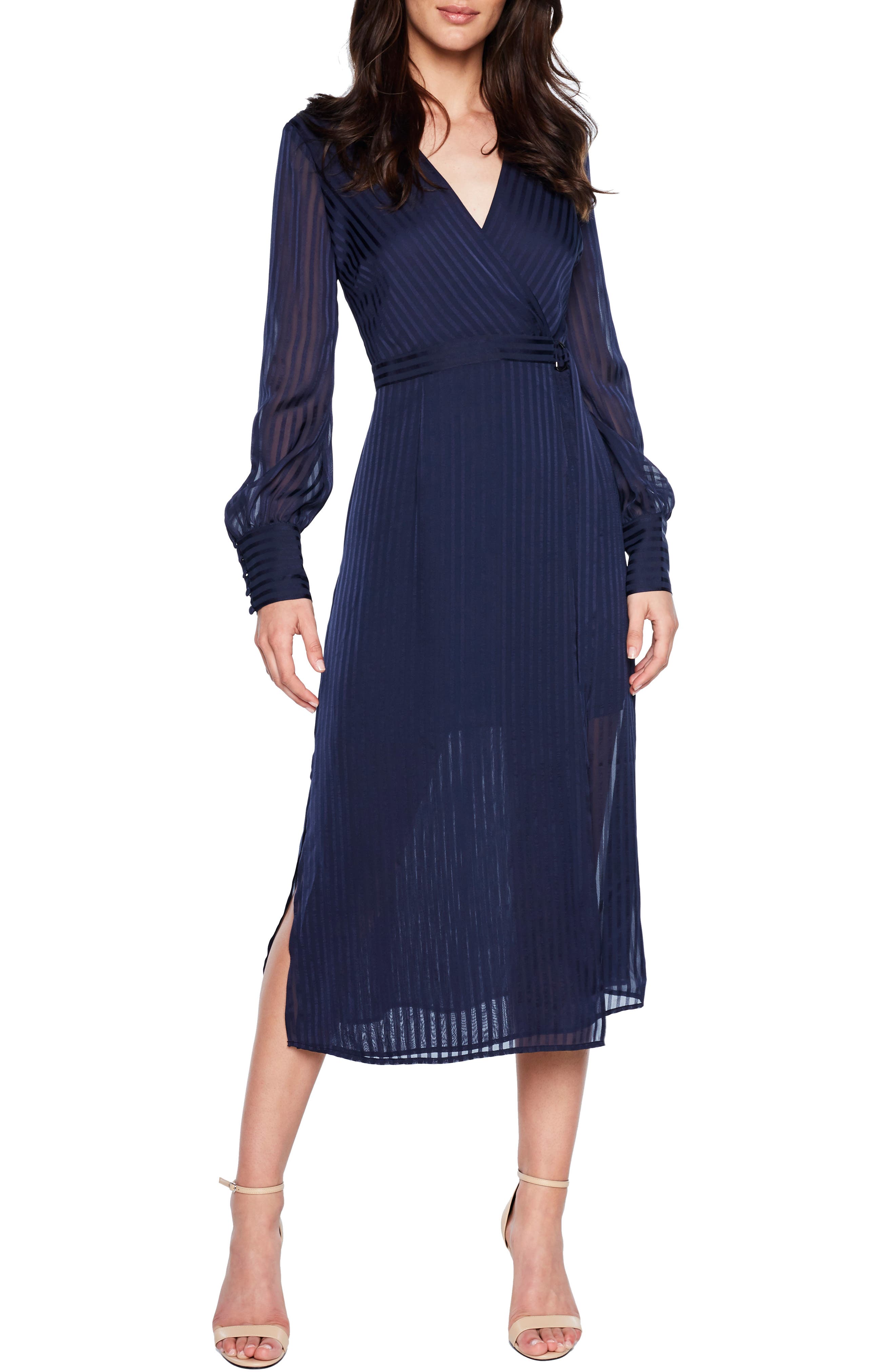 Bardot Shadow Stripe Faux Wrap Midi Dress