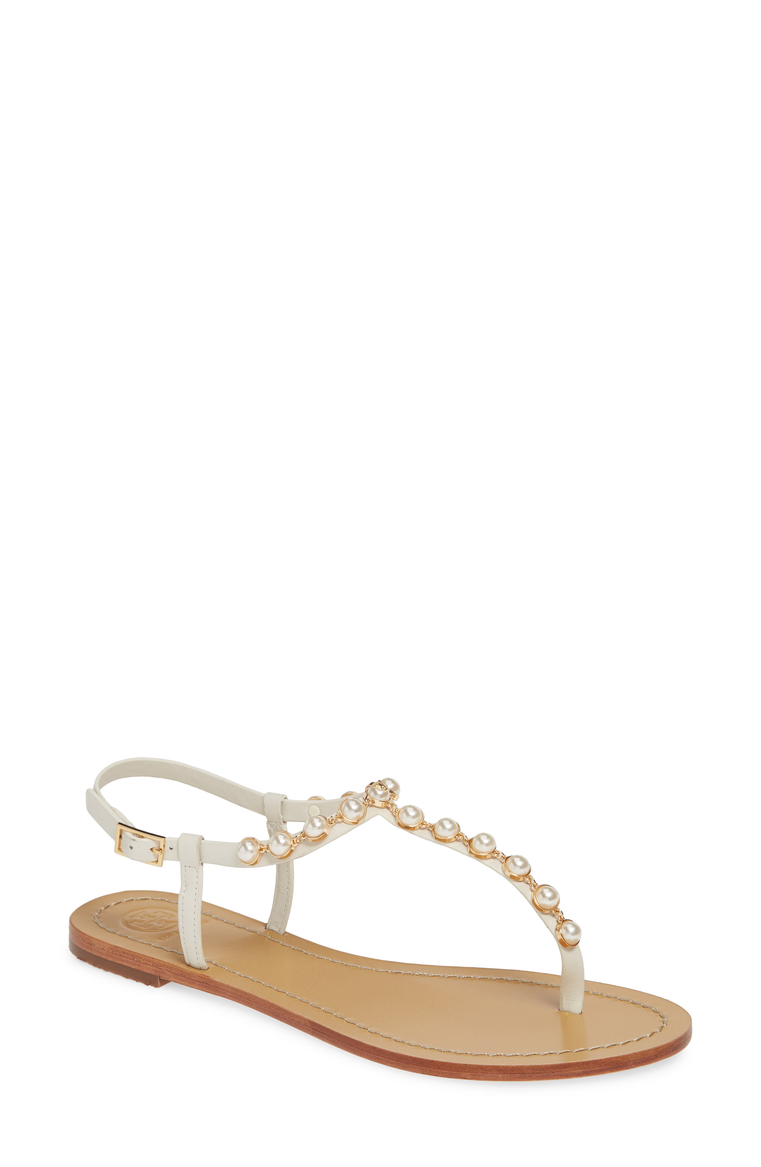 Tory Burch Emmy Embellished T-Strap Sandal, White