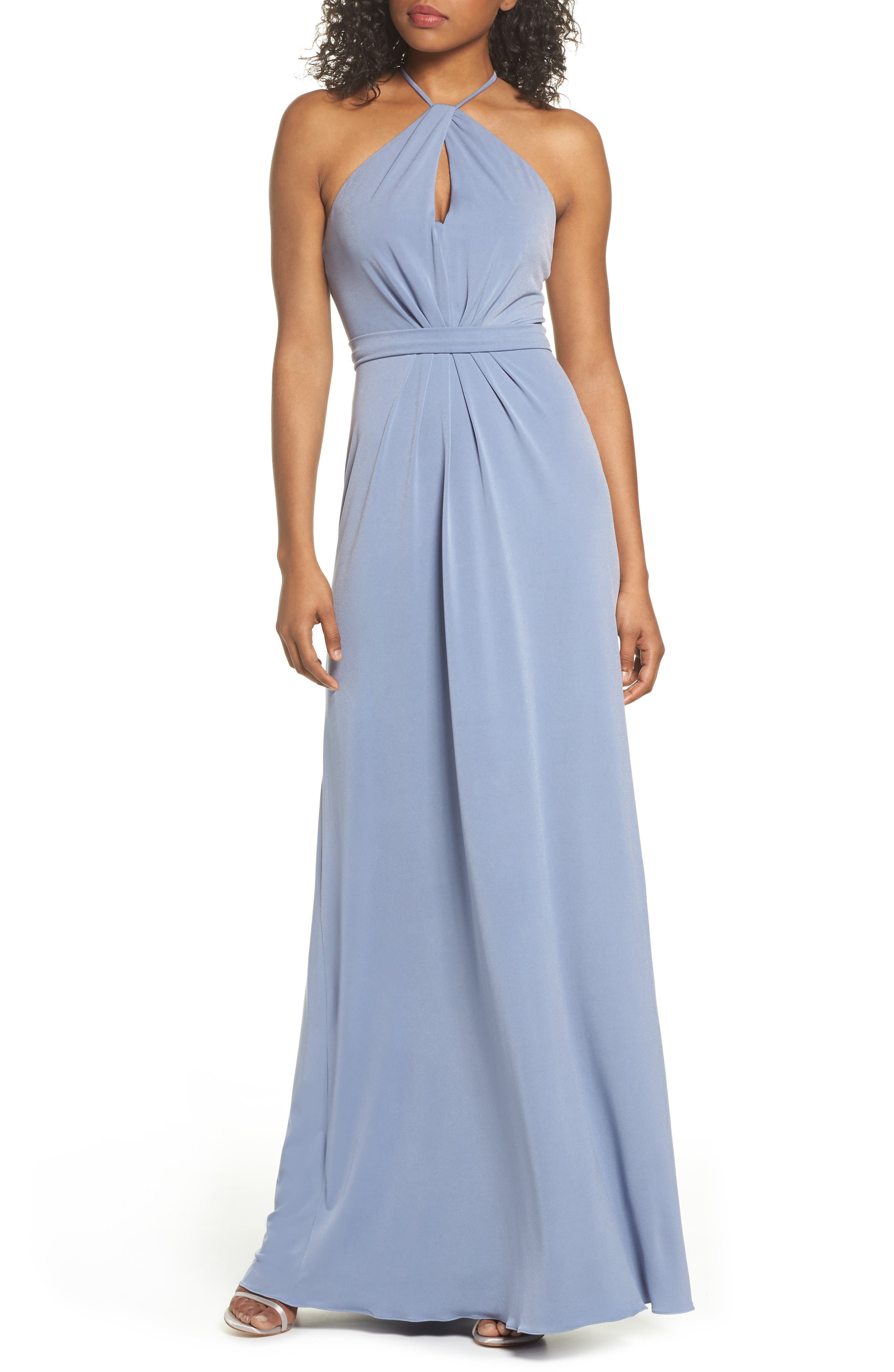 Amsale Sena Jersey Keyhole Halter Gown, Grey