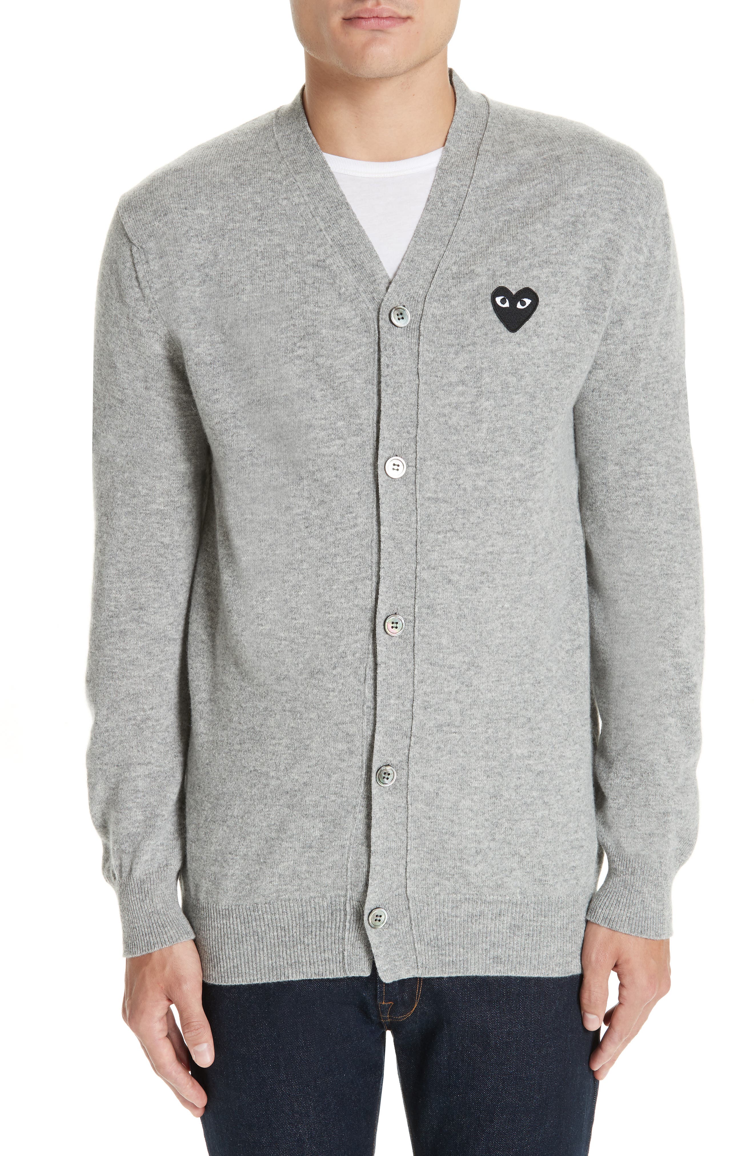 Comme Des Garcons Play Black Heart Wool Cardigan, Grey