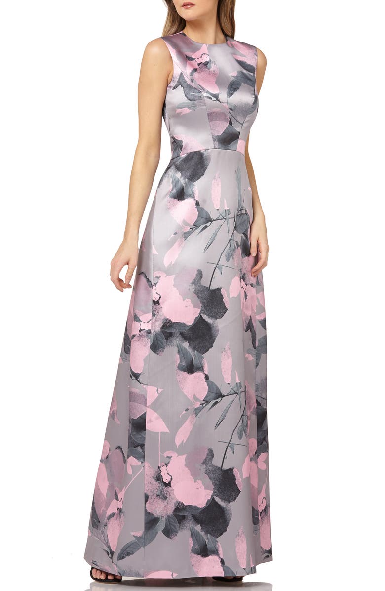 Kay Unger FLORAL PRINT SATIN GOWN