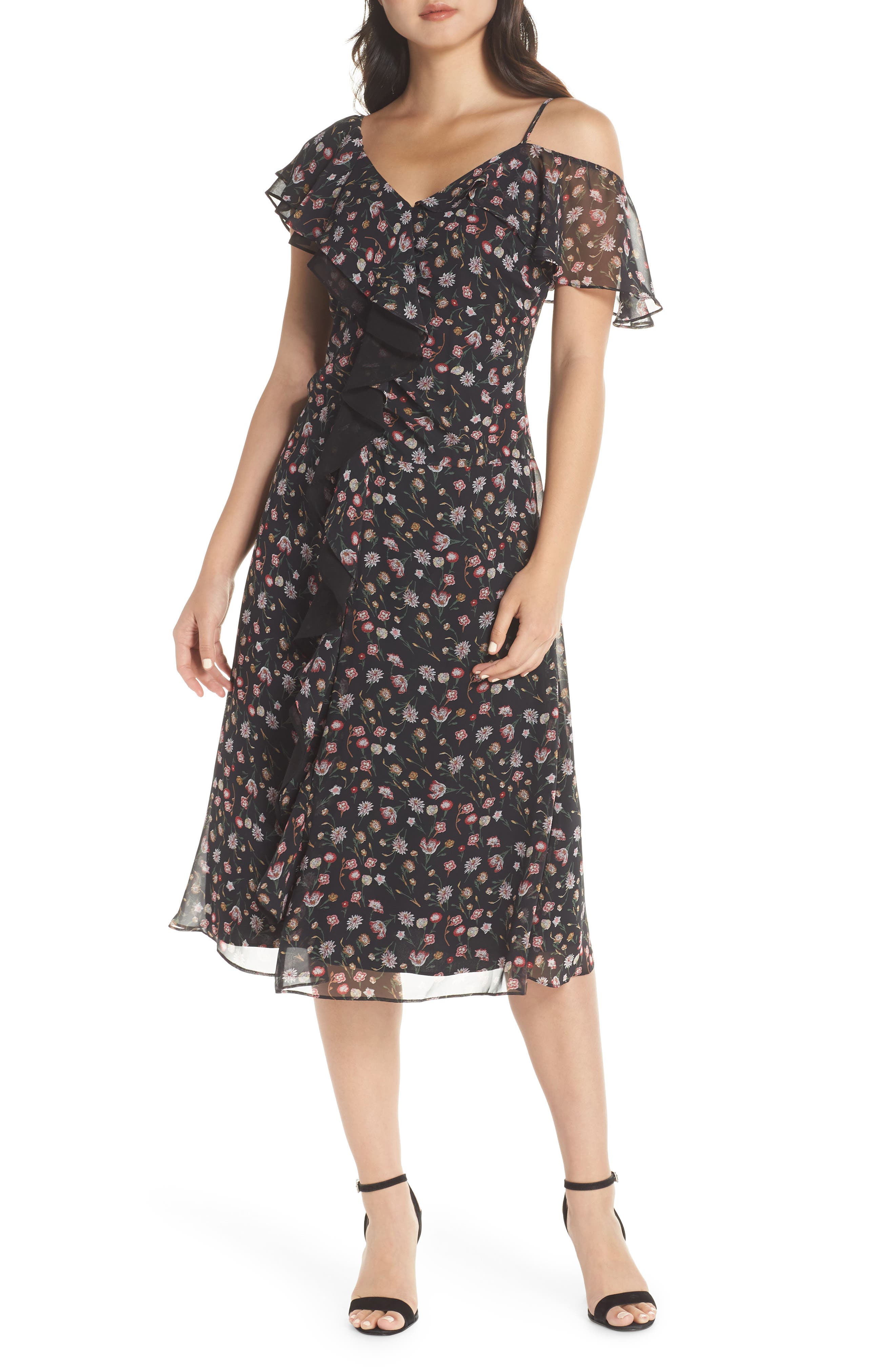 Sam Edelman Ruffle Front Midi Dress, Black