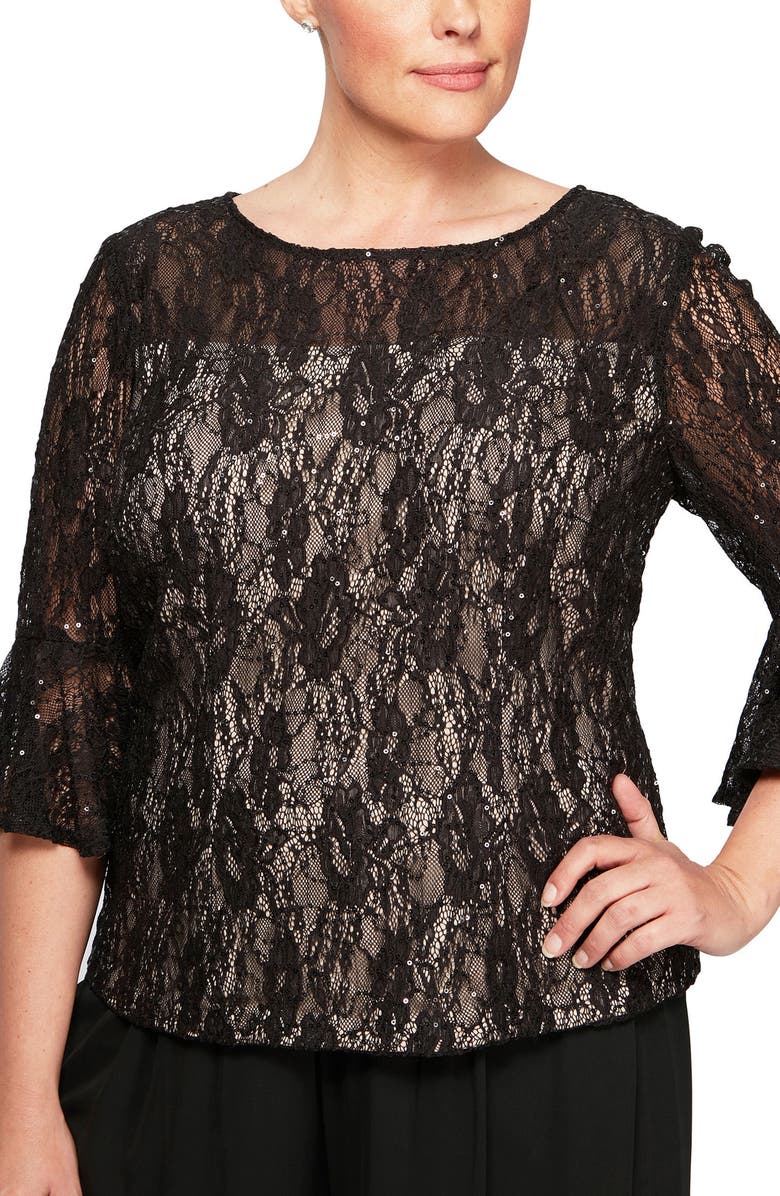 Alex Evenings Bell Sleeve Sequin Lace Blouse (Plus Size) | Nordstrom