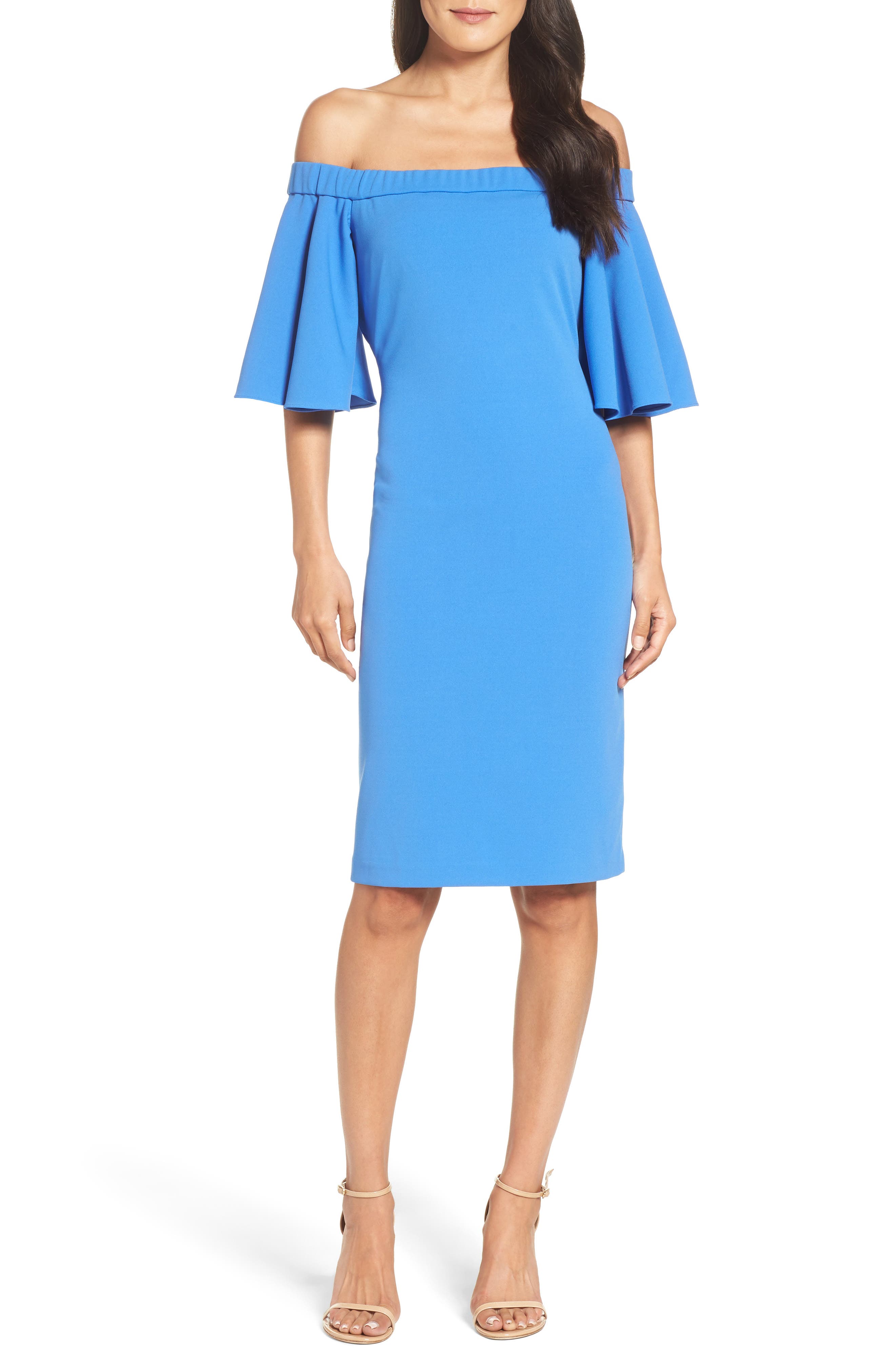 Eliza J Off The Shoulder Sheath Dress, Blue