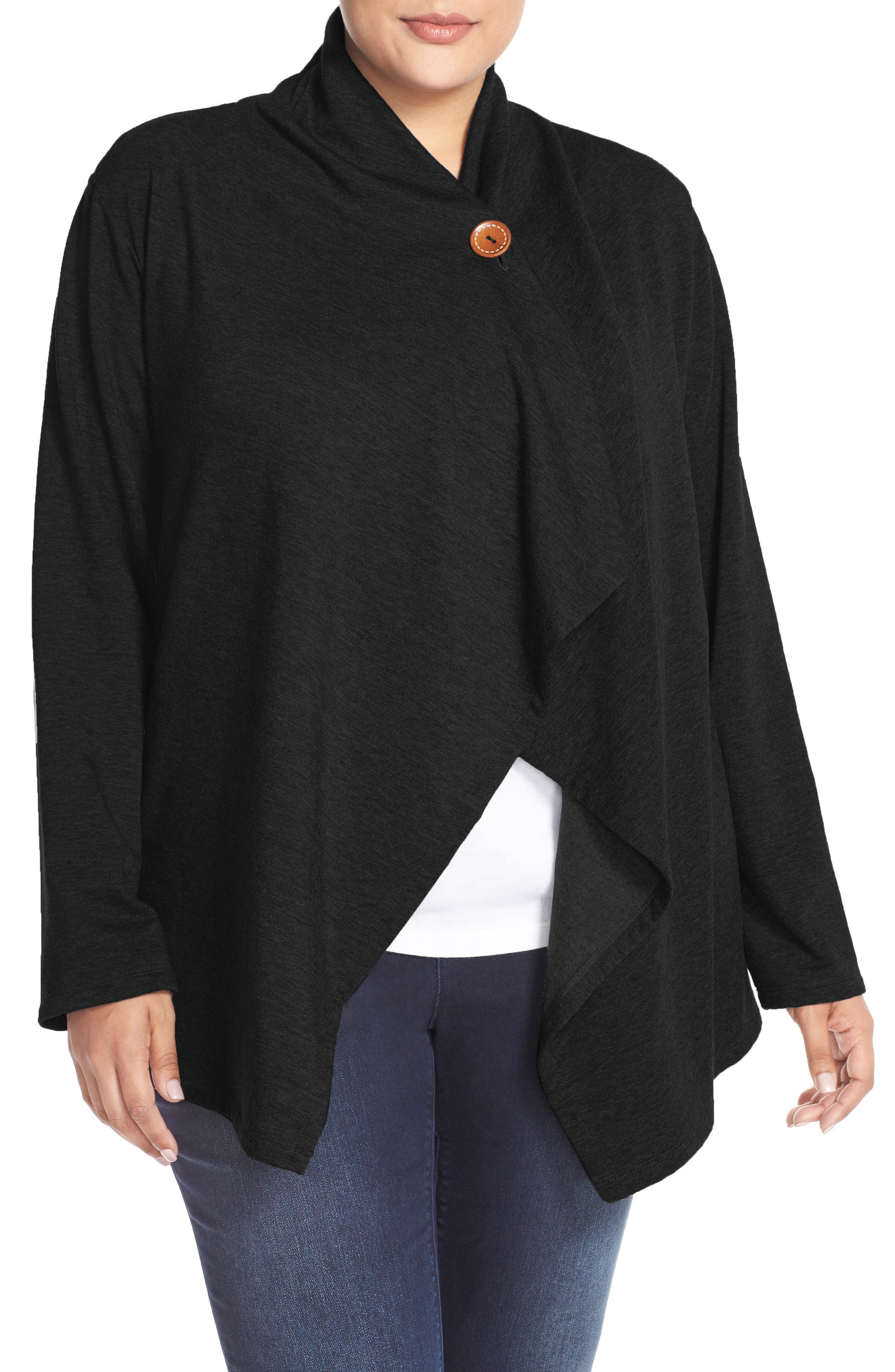 Bobeau OneButton Fleece Cardigan (Plus Size) Nordstrom