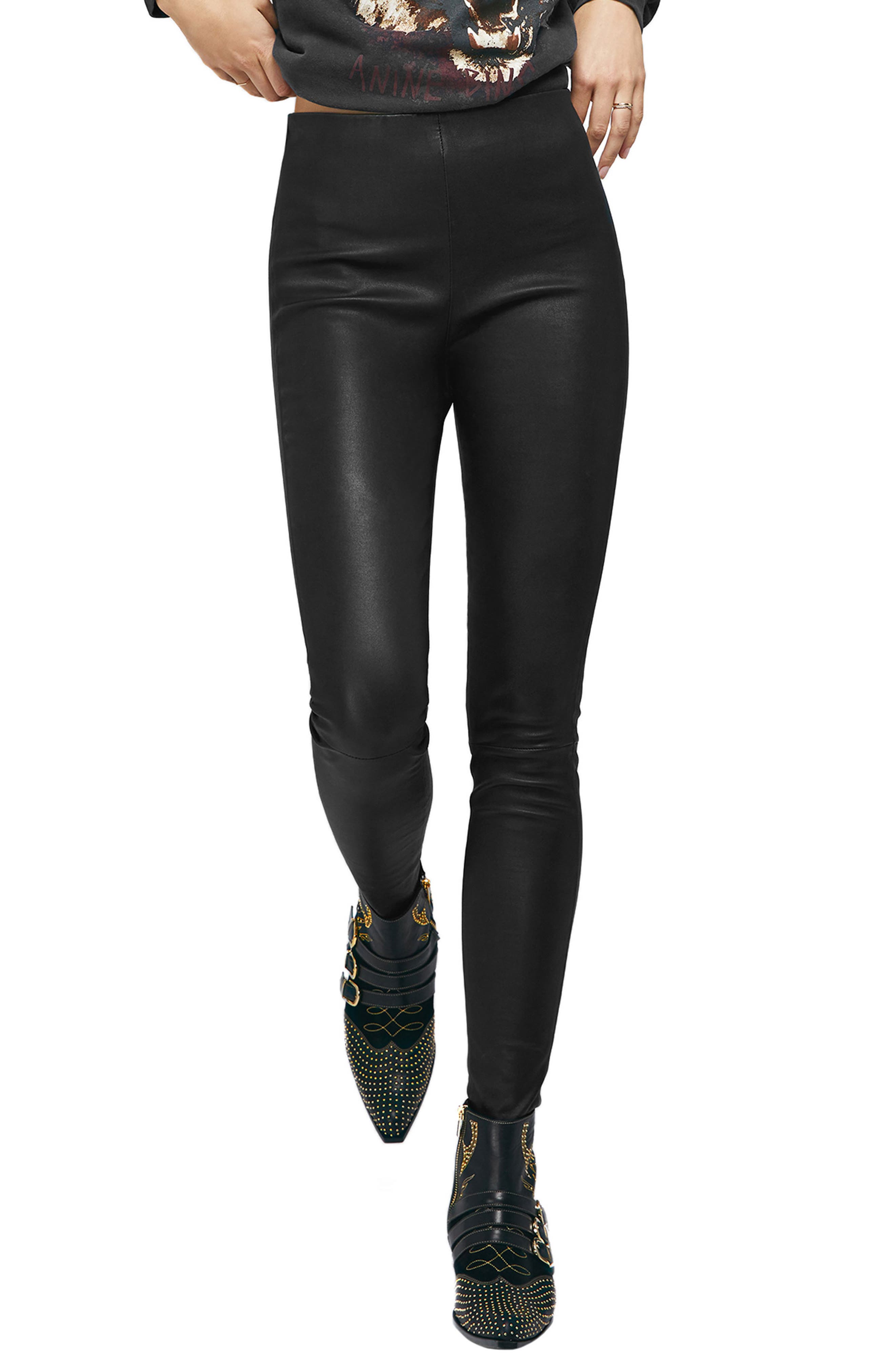 Anine Bing Petra Leather Leggings, Black