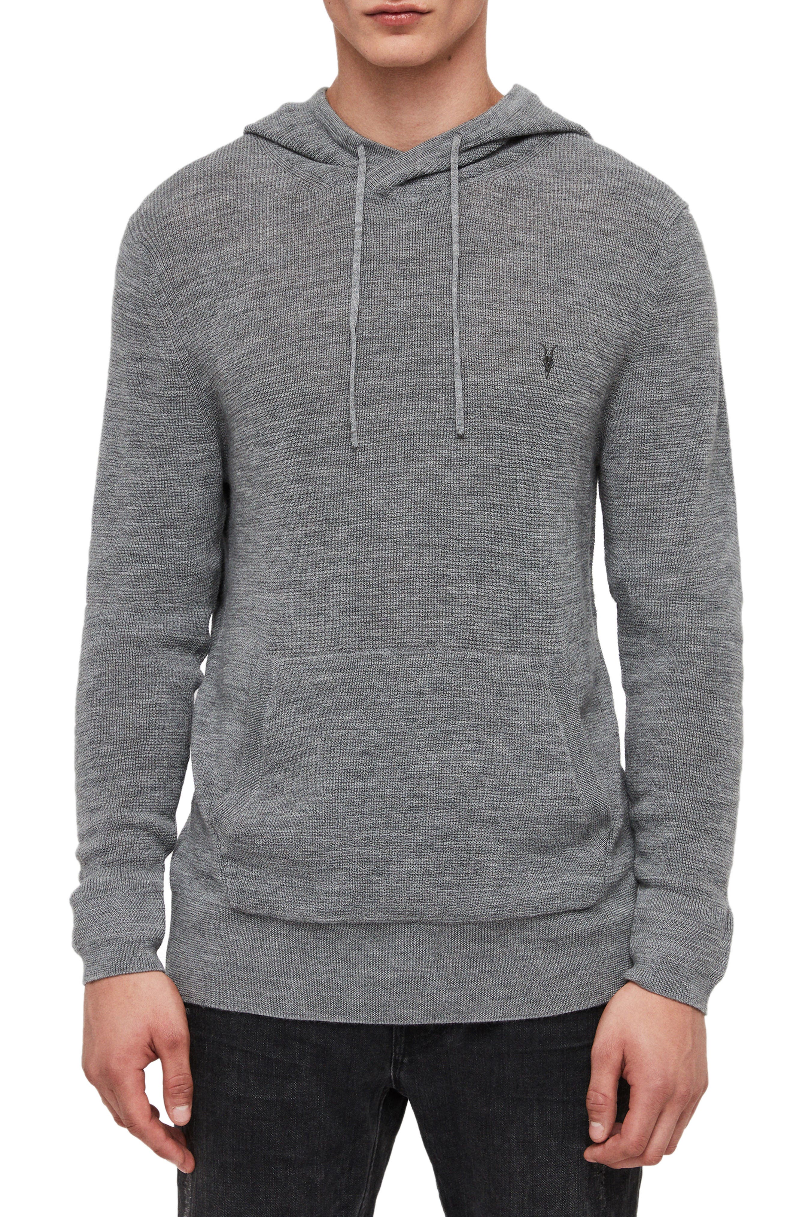 Allsaints Ivar Slim Fit Merino Wool Hoodie, Grey