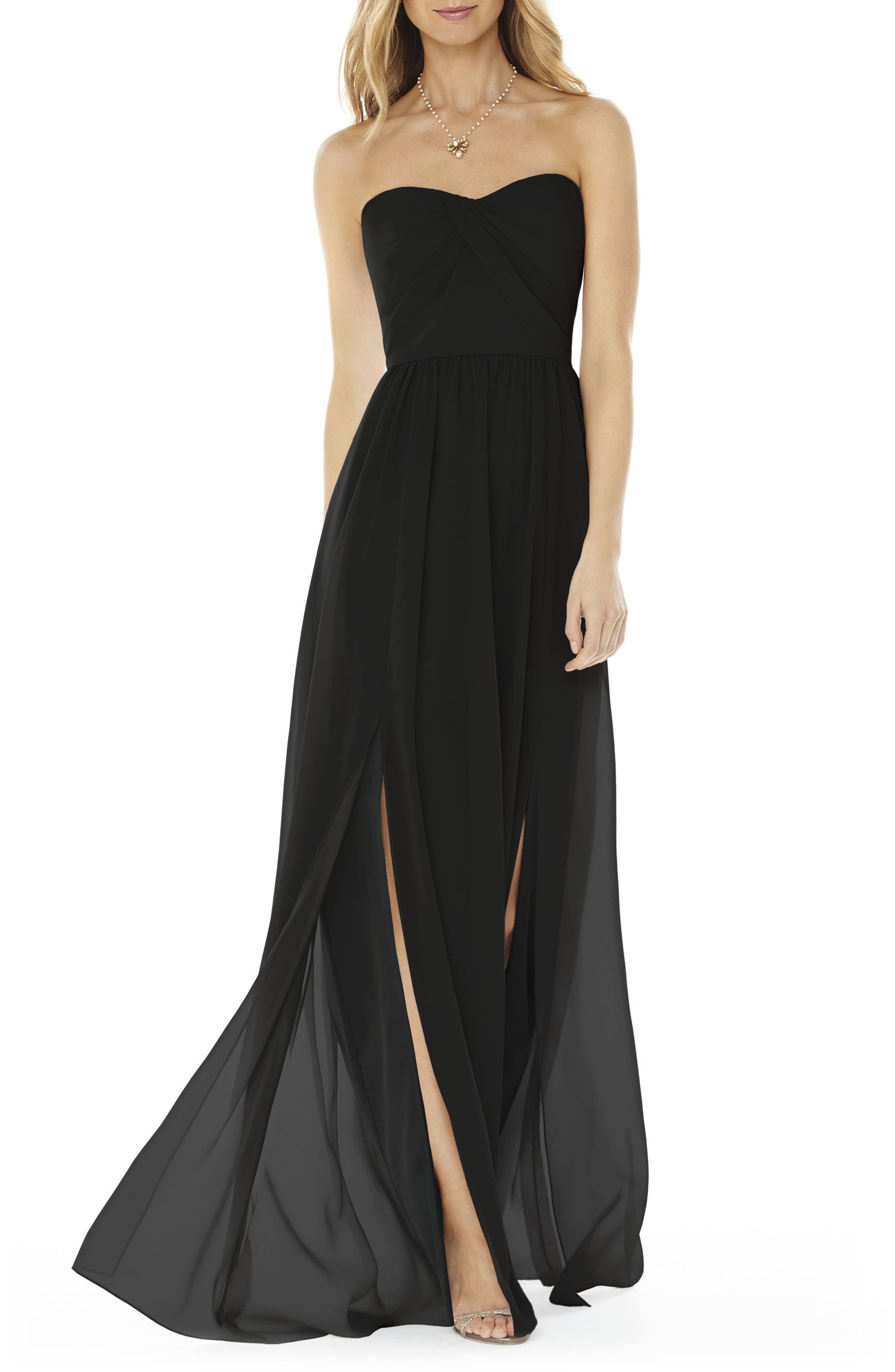 Social Bridesmaids Strapless Georgette Gown, Black
