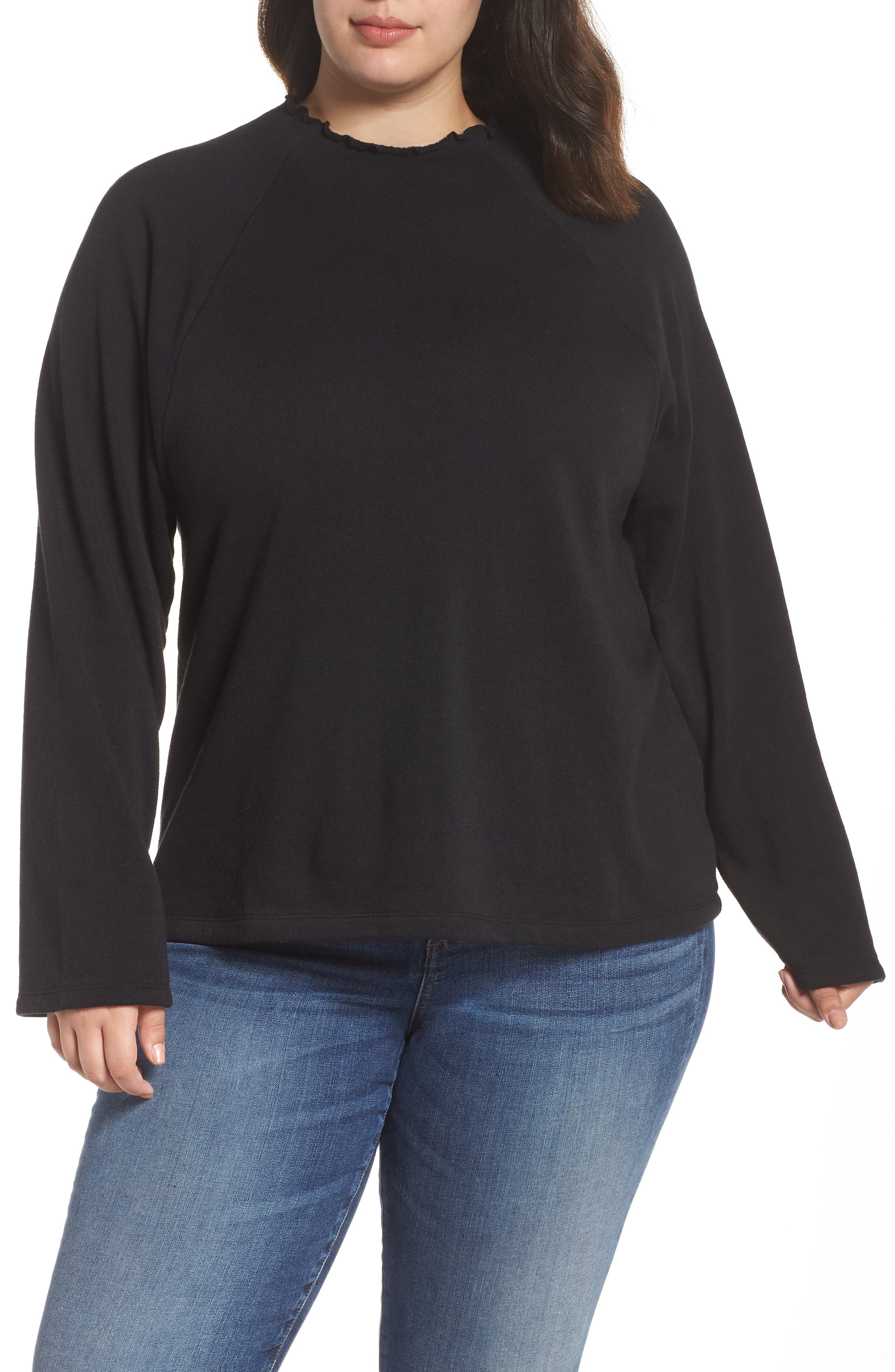 Plus Size Bp. Lettuce Edge Fleece Pullover, Black