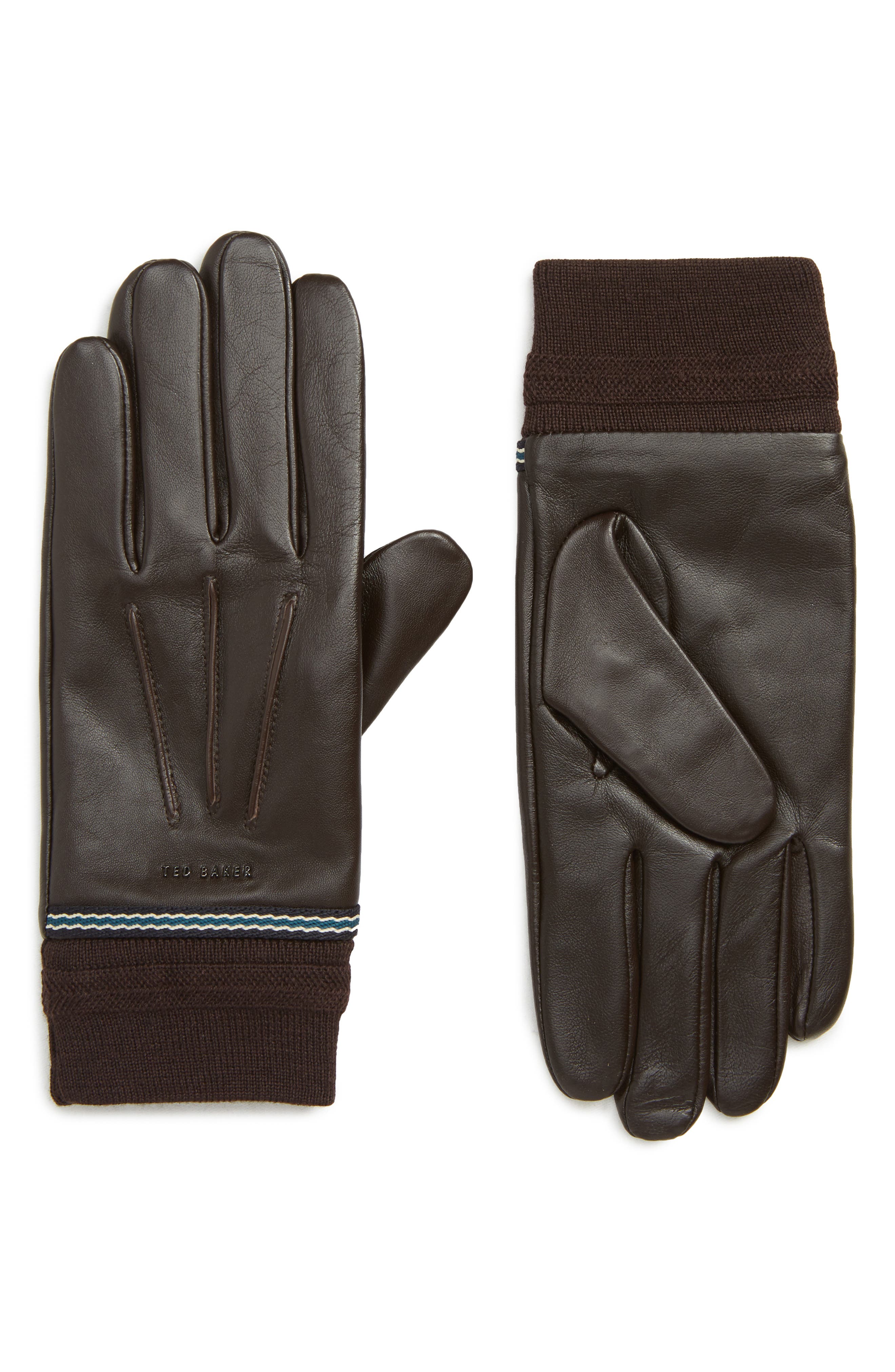 Ted Baker London Cuffed Leather Touchscreen Gloves, Brown