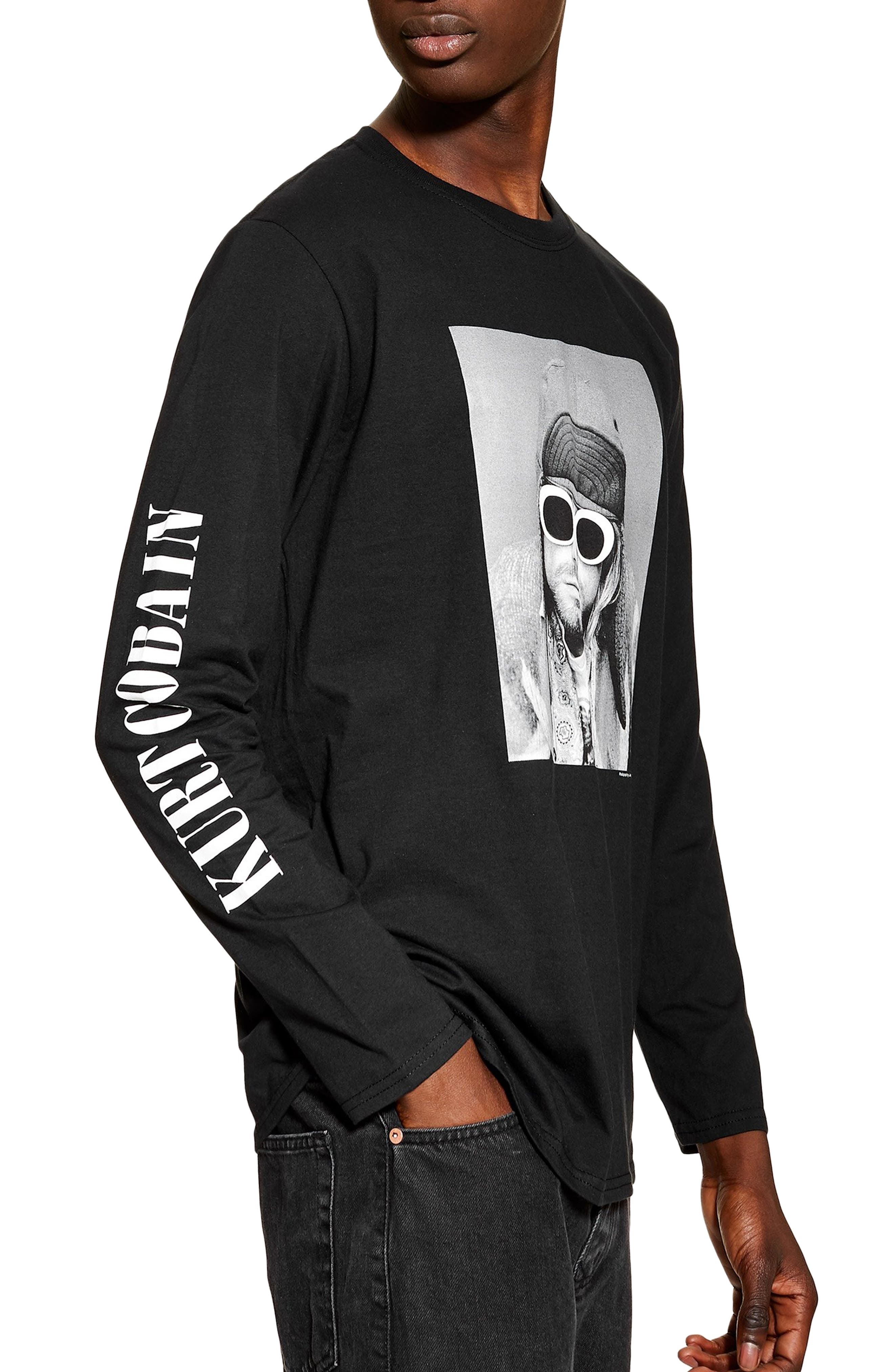 Topman Kurt Cobain Graphic Long Sleeve T-Shirt, Black