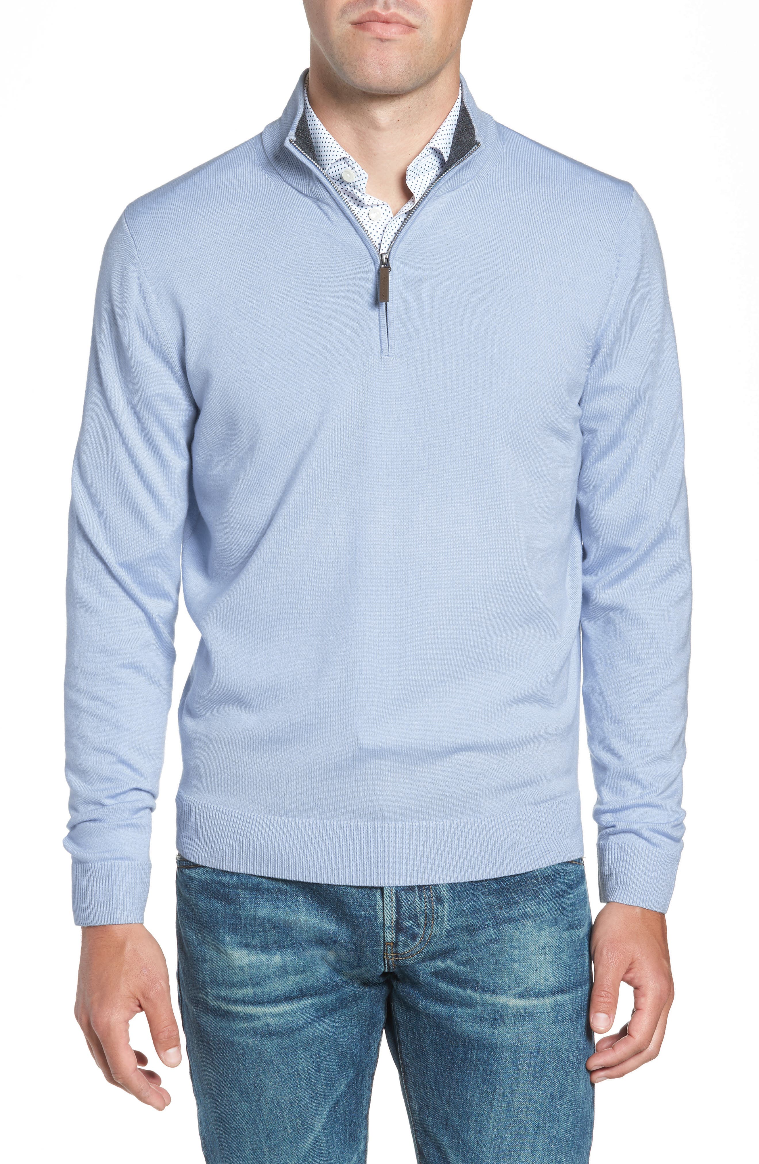 Nordstrom Shop Quarter Zip Wool Pullover, Blue