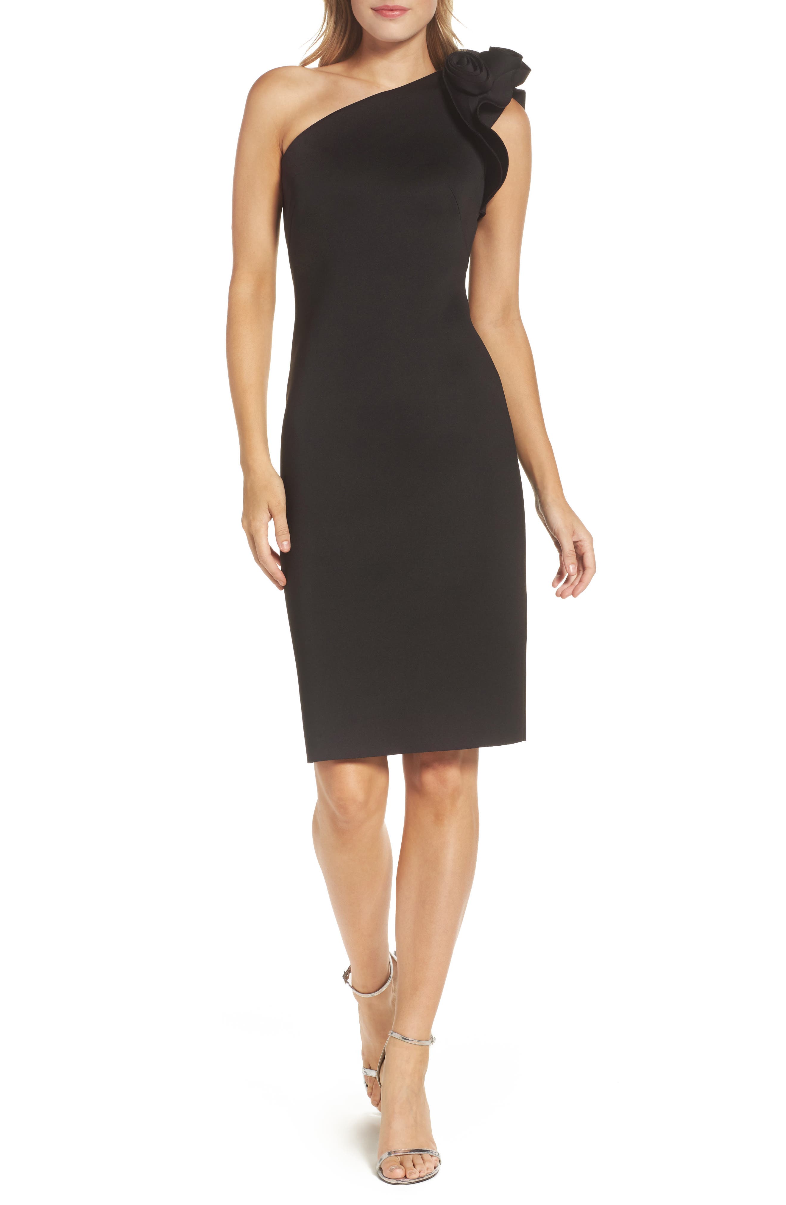 Eliza J One-Shoulder Sheath Cocktail Dress, Black