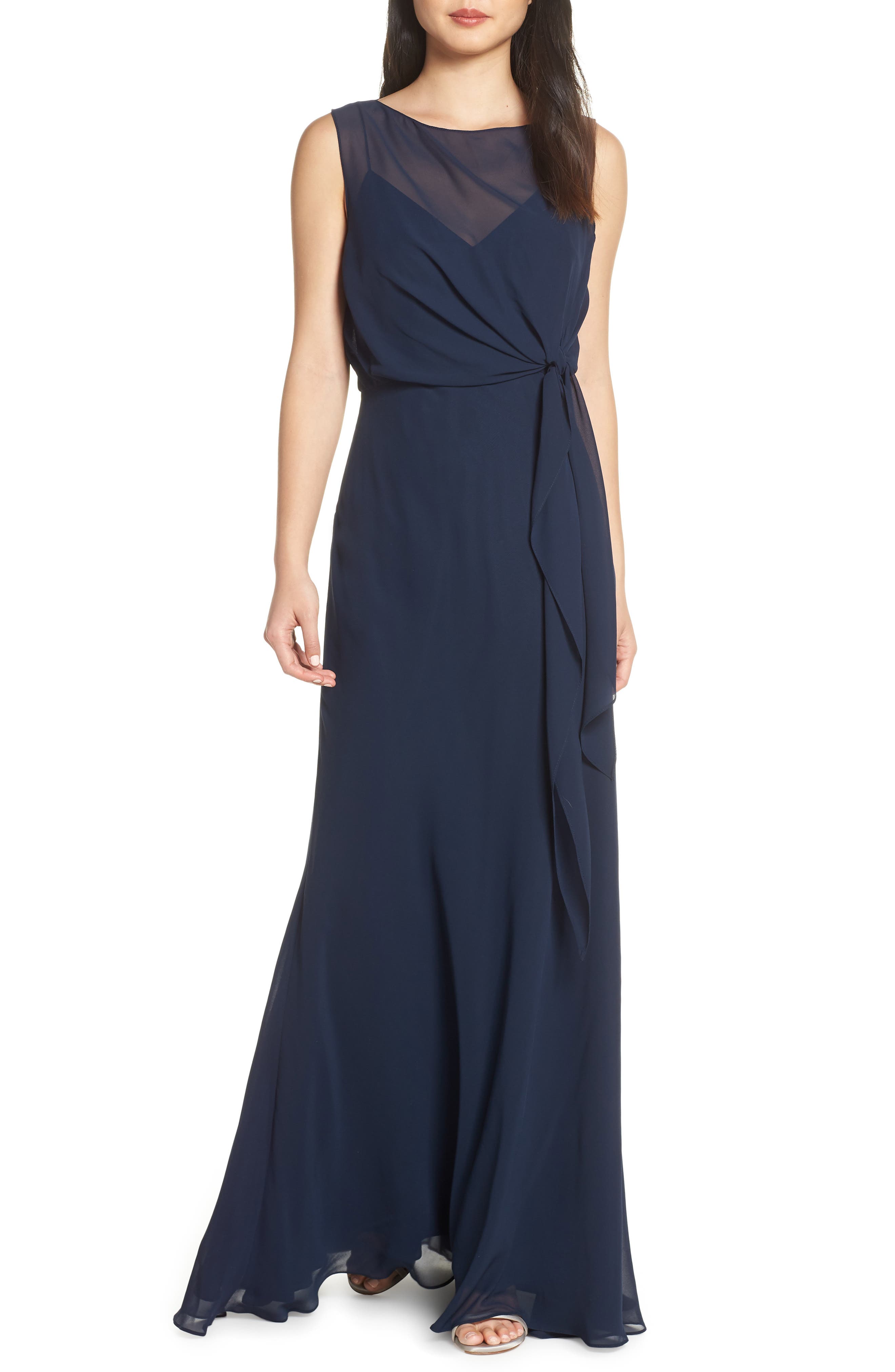 Jenny Yoo Chiffon Overlay Evening Dress, Blue