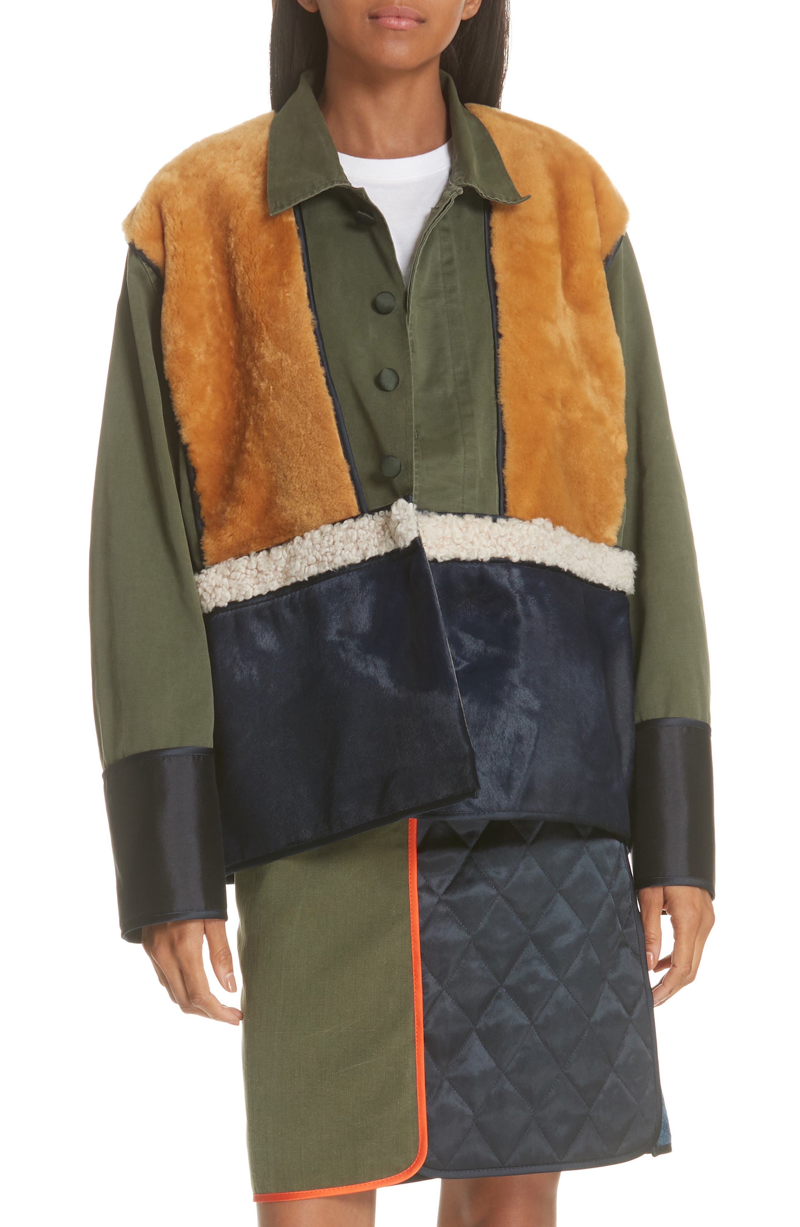 Harvey Faircloth Paneled Genuine Shearling Field Jacket, Green