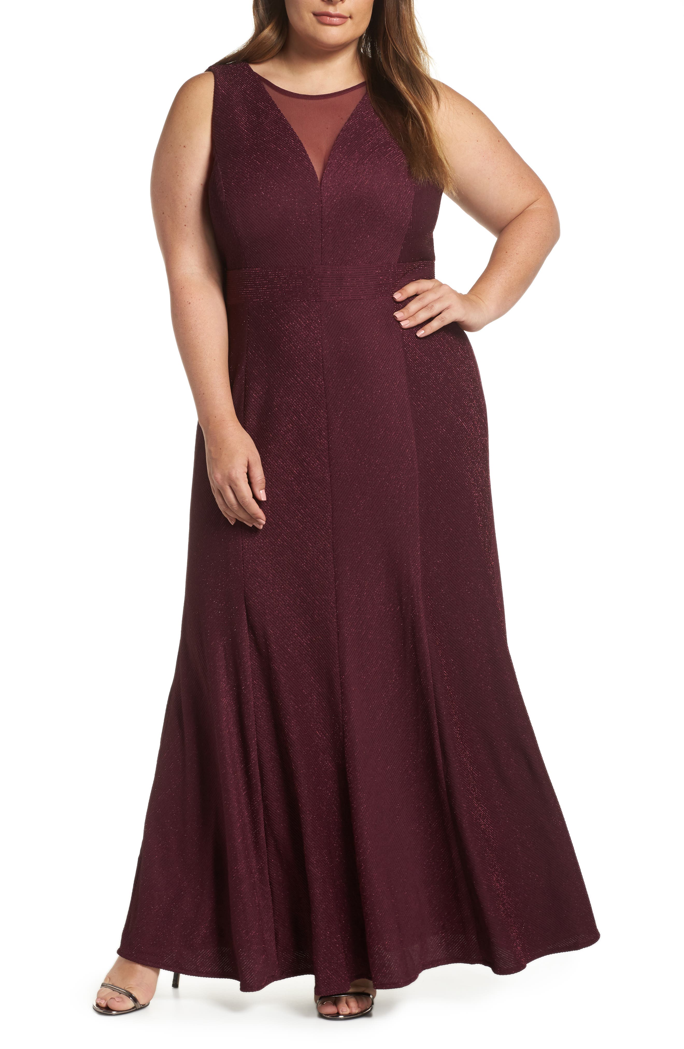 Plus Size Morgan & Co. Ribbed Metallic Gown, Red