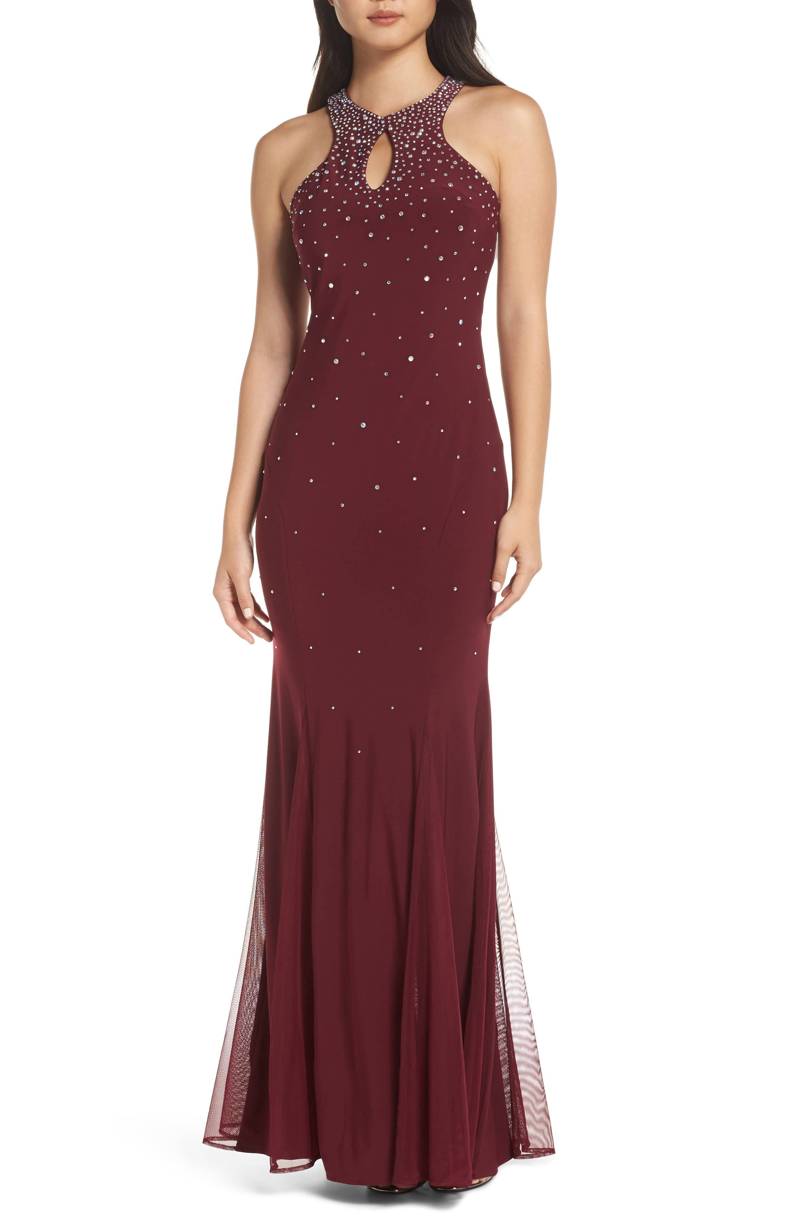 Morgan & Co. Embellished Keyhole Trumpet Gown, Red