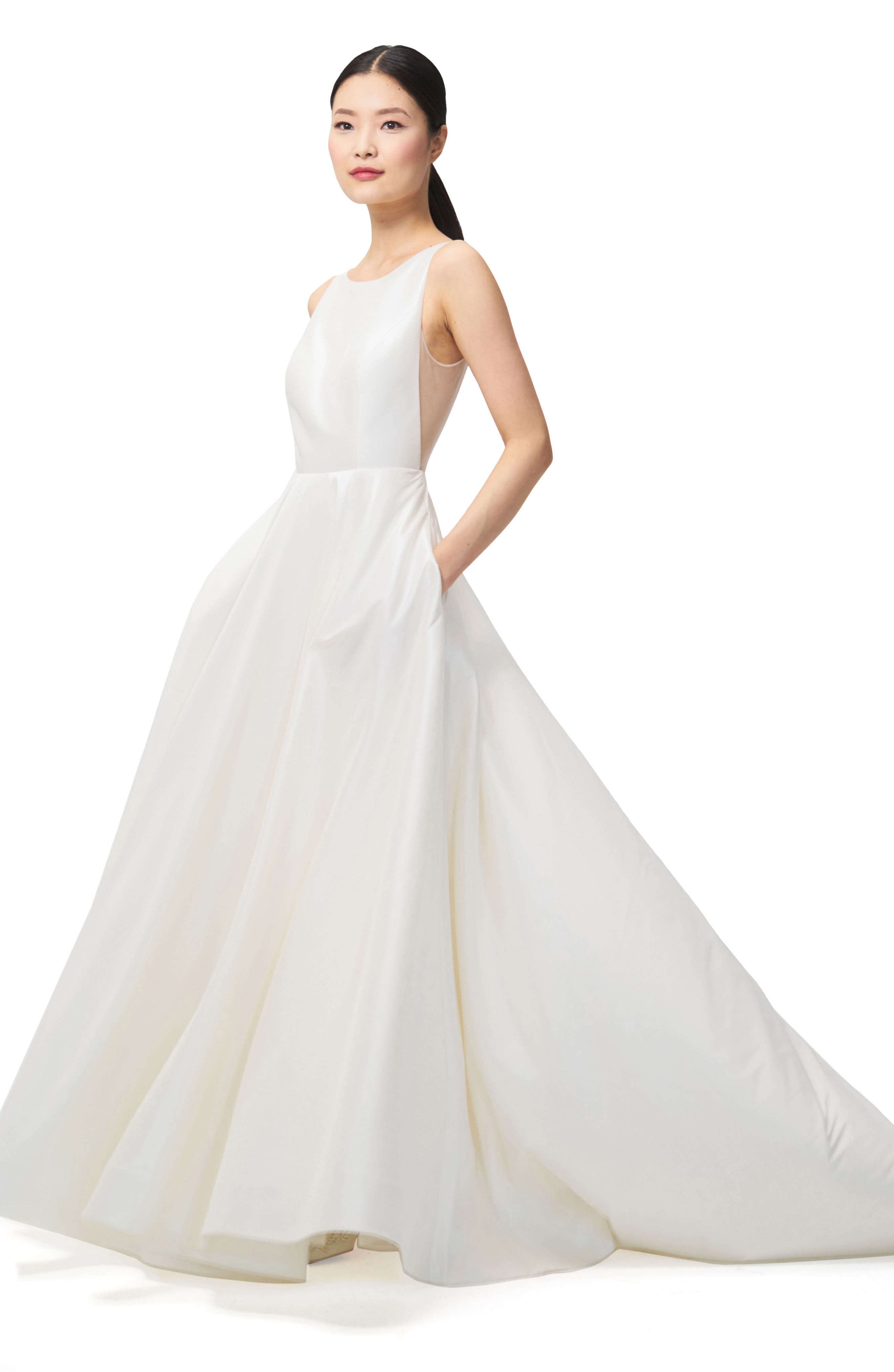 Jenny By Jenny Yoo Ashton Plunge Back A-Line Gown, Ivory