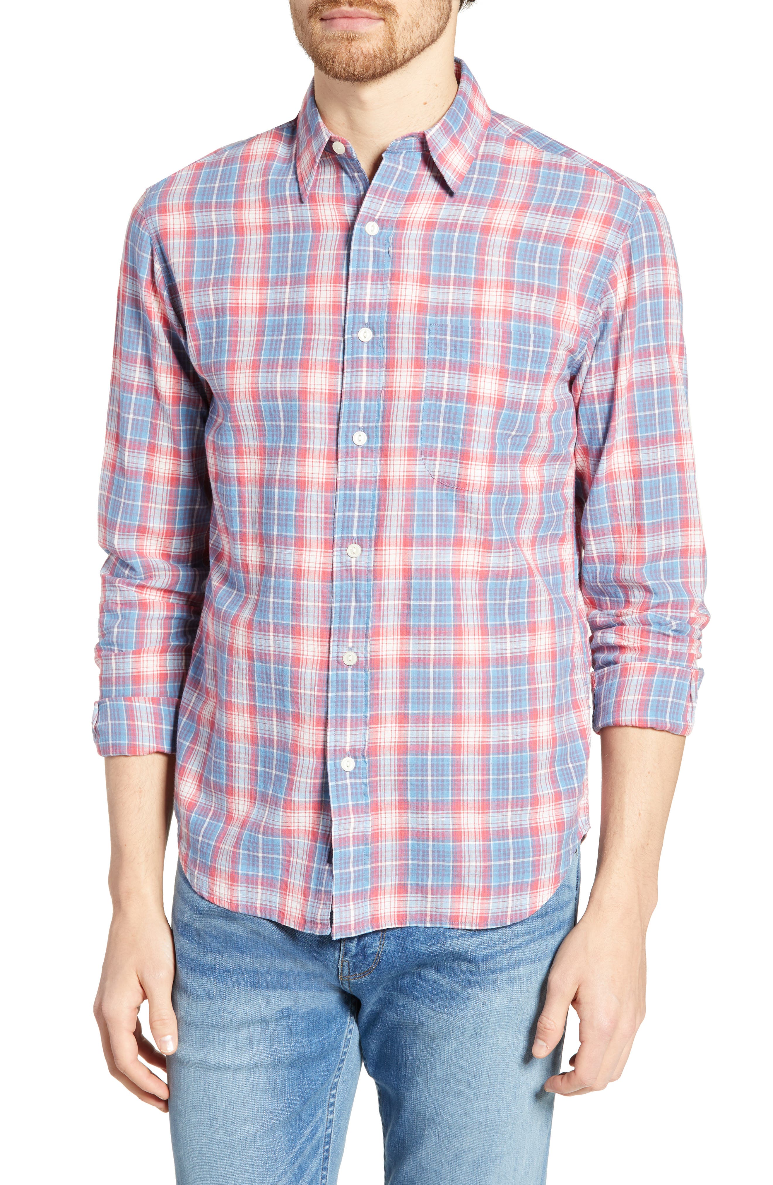 Faherty Everyday Regular Fit Plaid Sport Shirt, Red