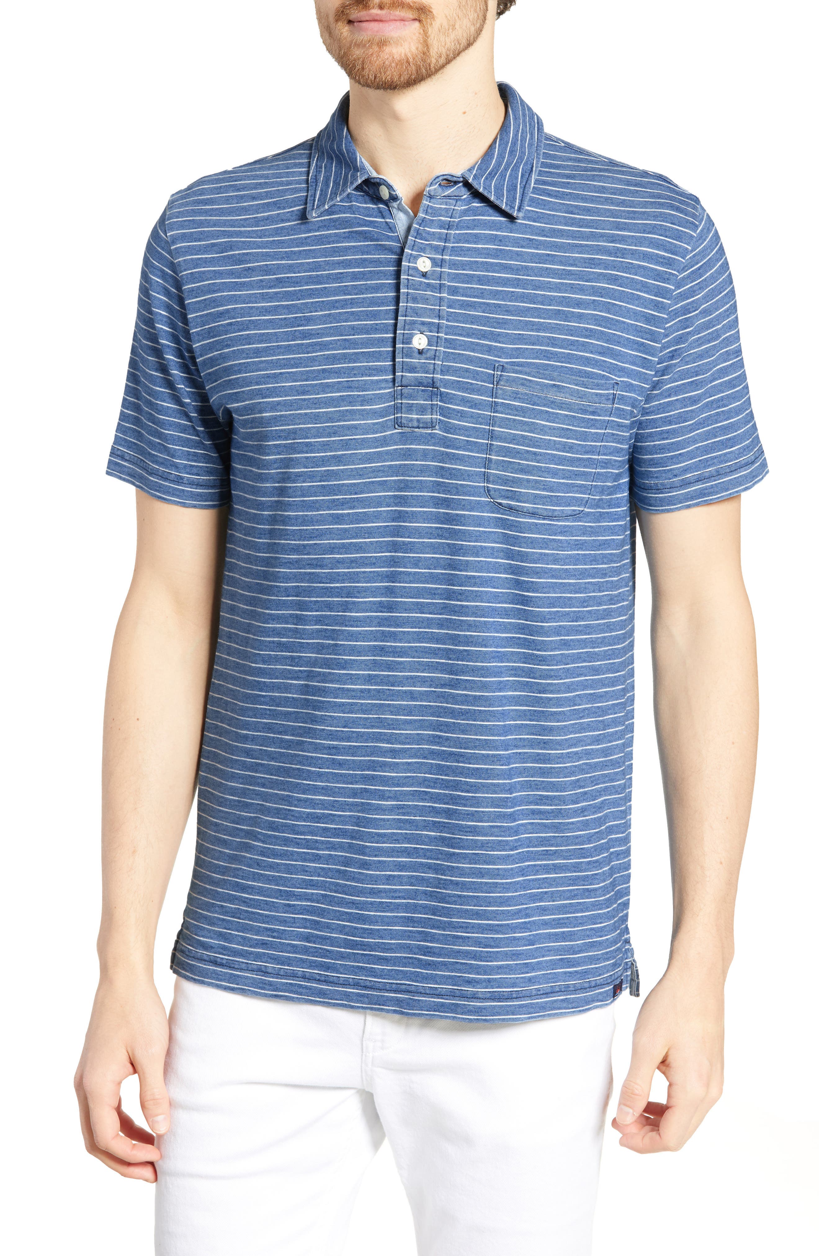 Faherty Stripe Polo, Blue