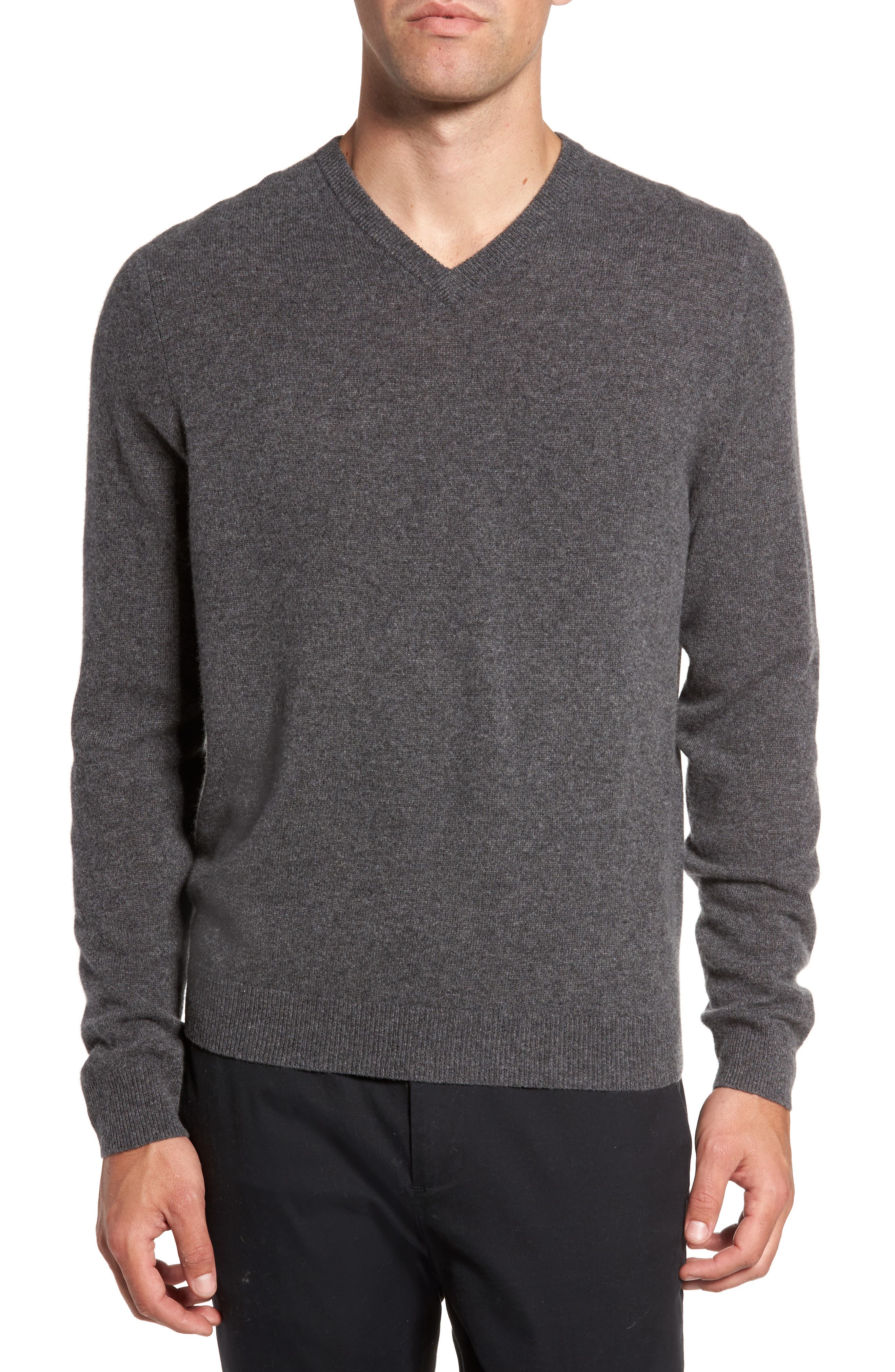 Nordstrom Shop Cashmere V-Neck Sweater, Grey