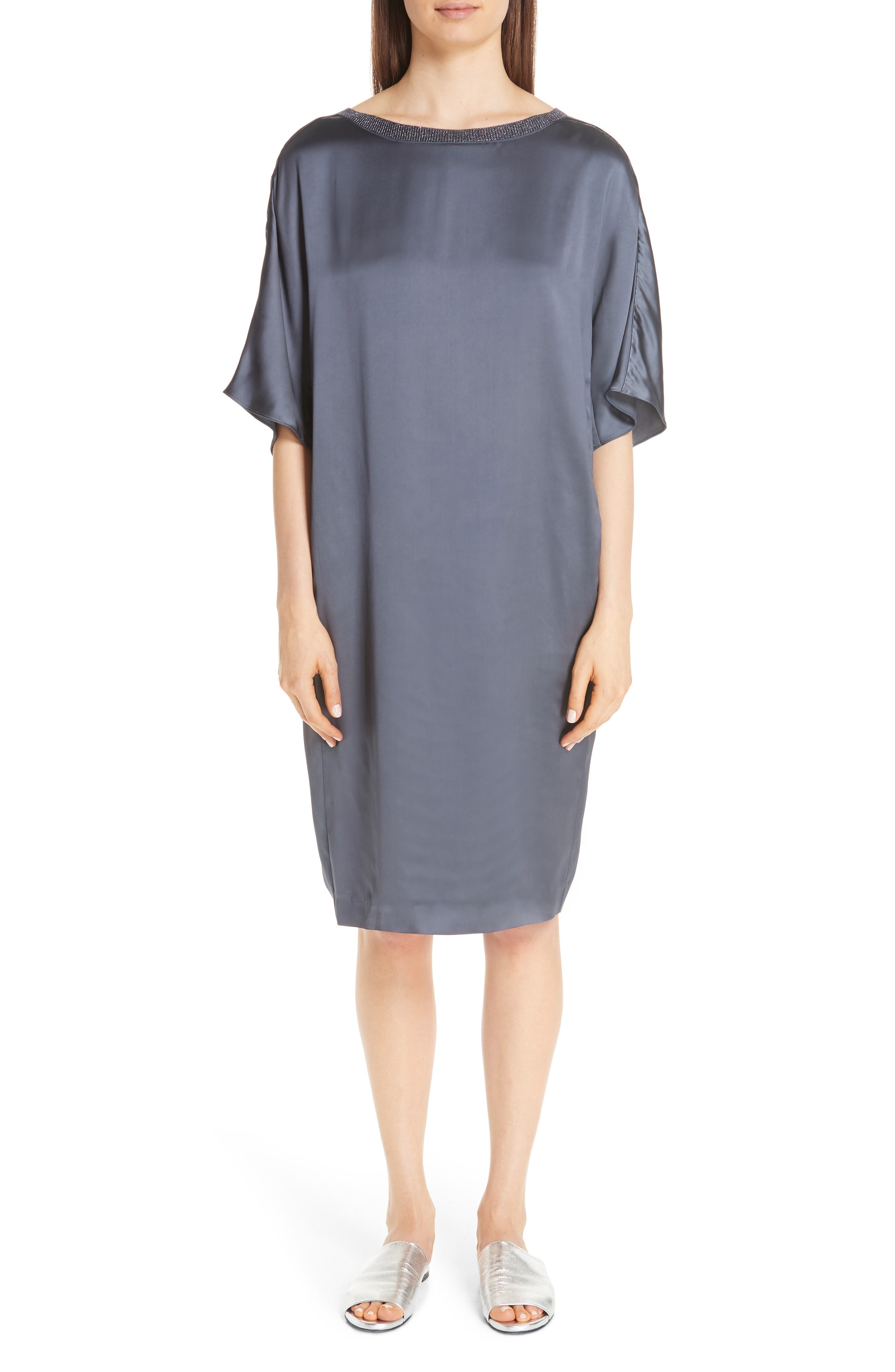 Fabiana Filippi Metallic Trim Satin Dress, US / 40 IT - Blue