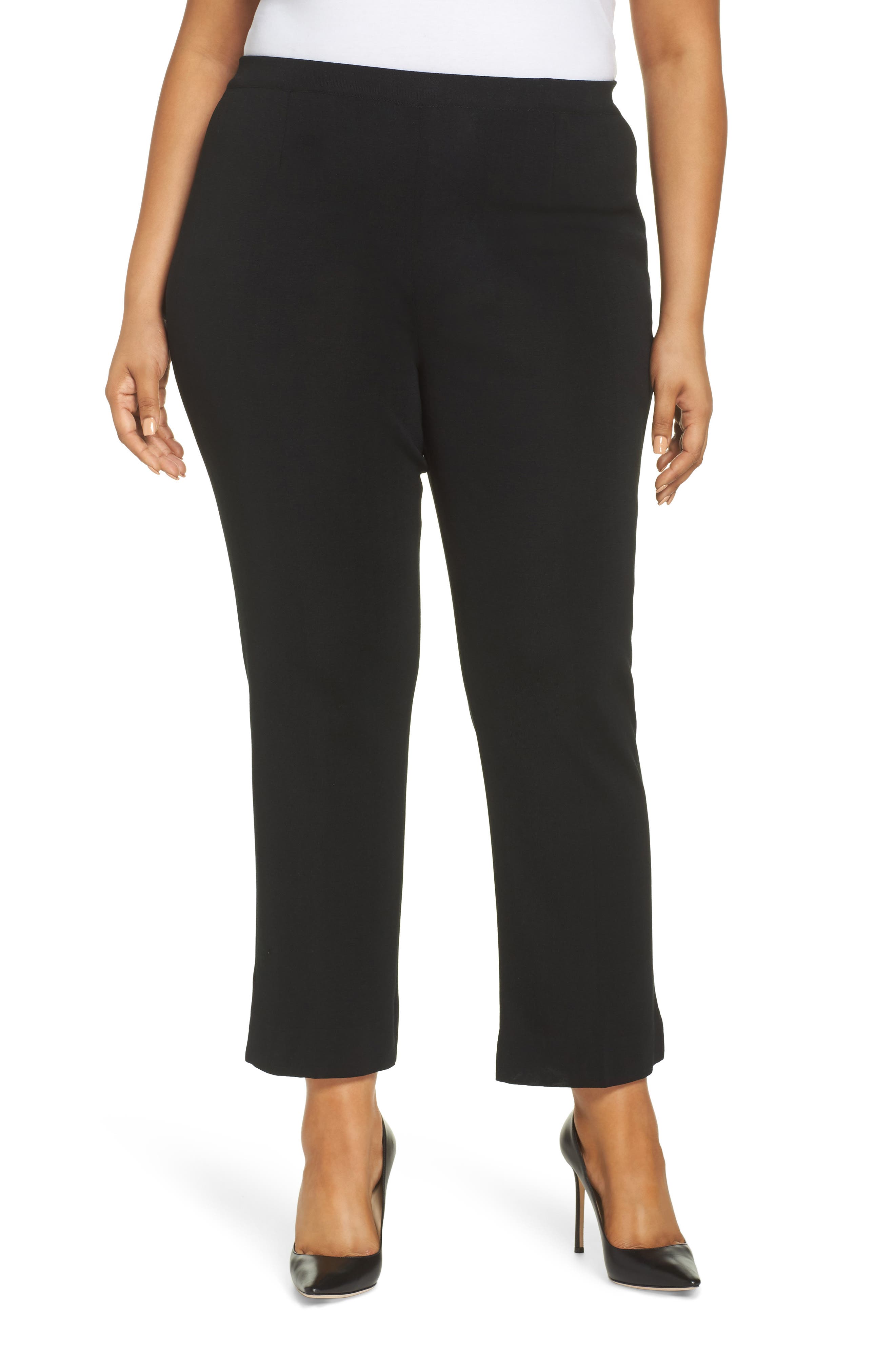 Plus Size Ming Wang Pull-On Ankle Pants, Black