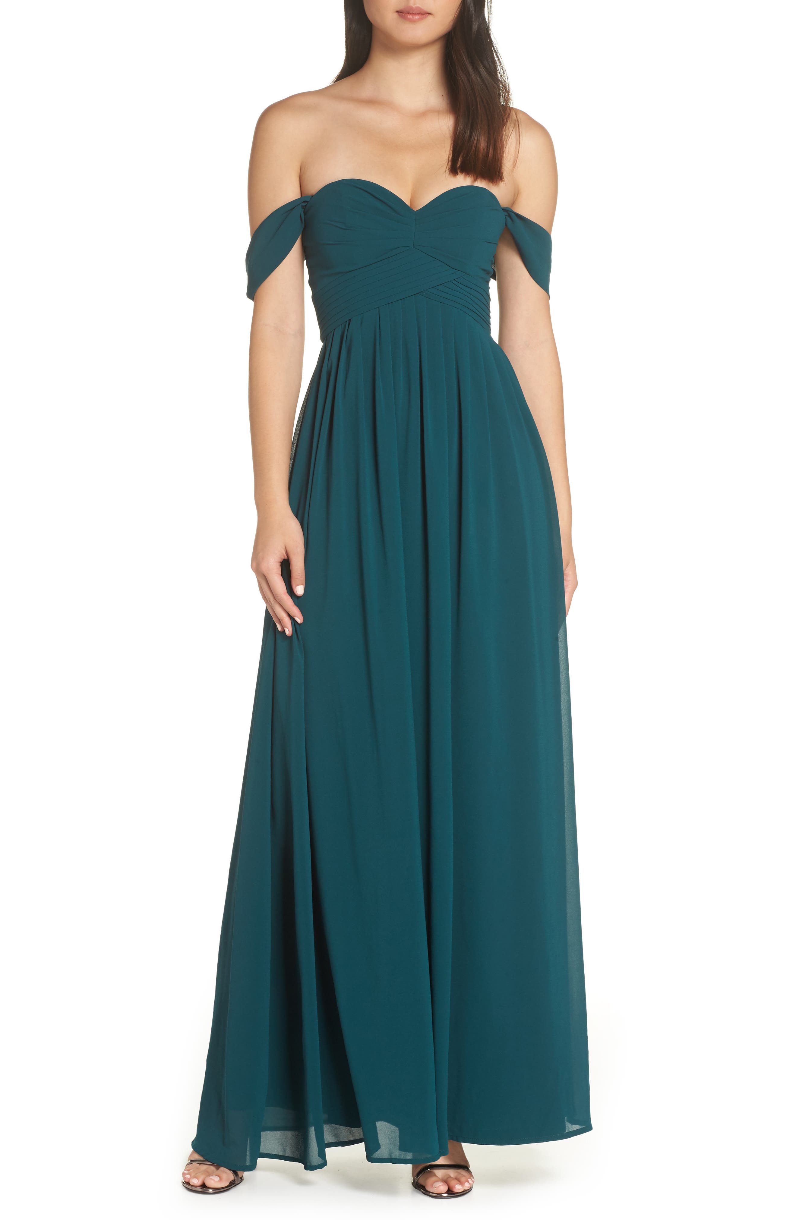 Lulus Convertible Neckline Chiffon Gown, Green