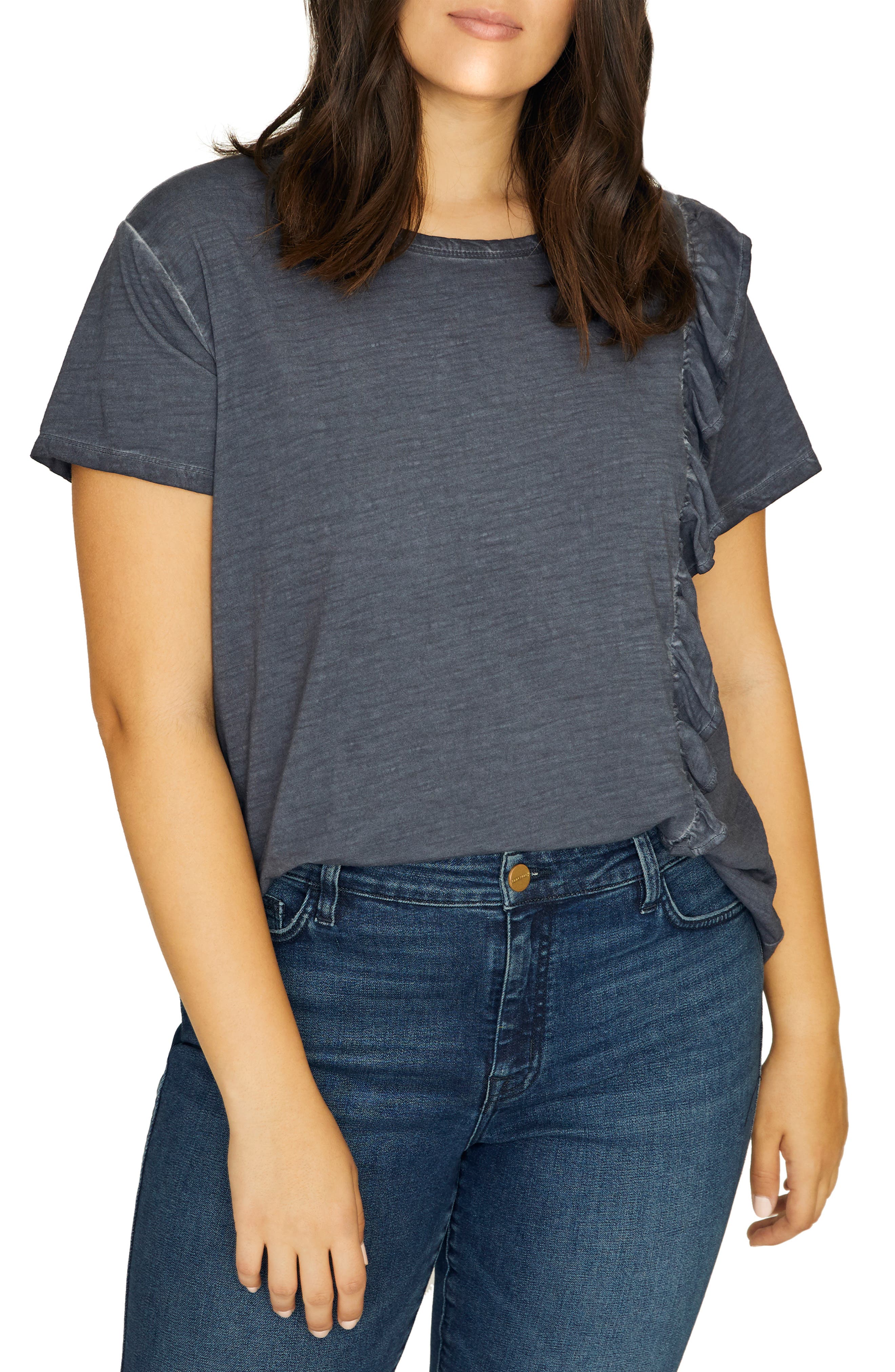 Plus Size Sanctuary Gia Ruffle Trim Tee, Blue
