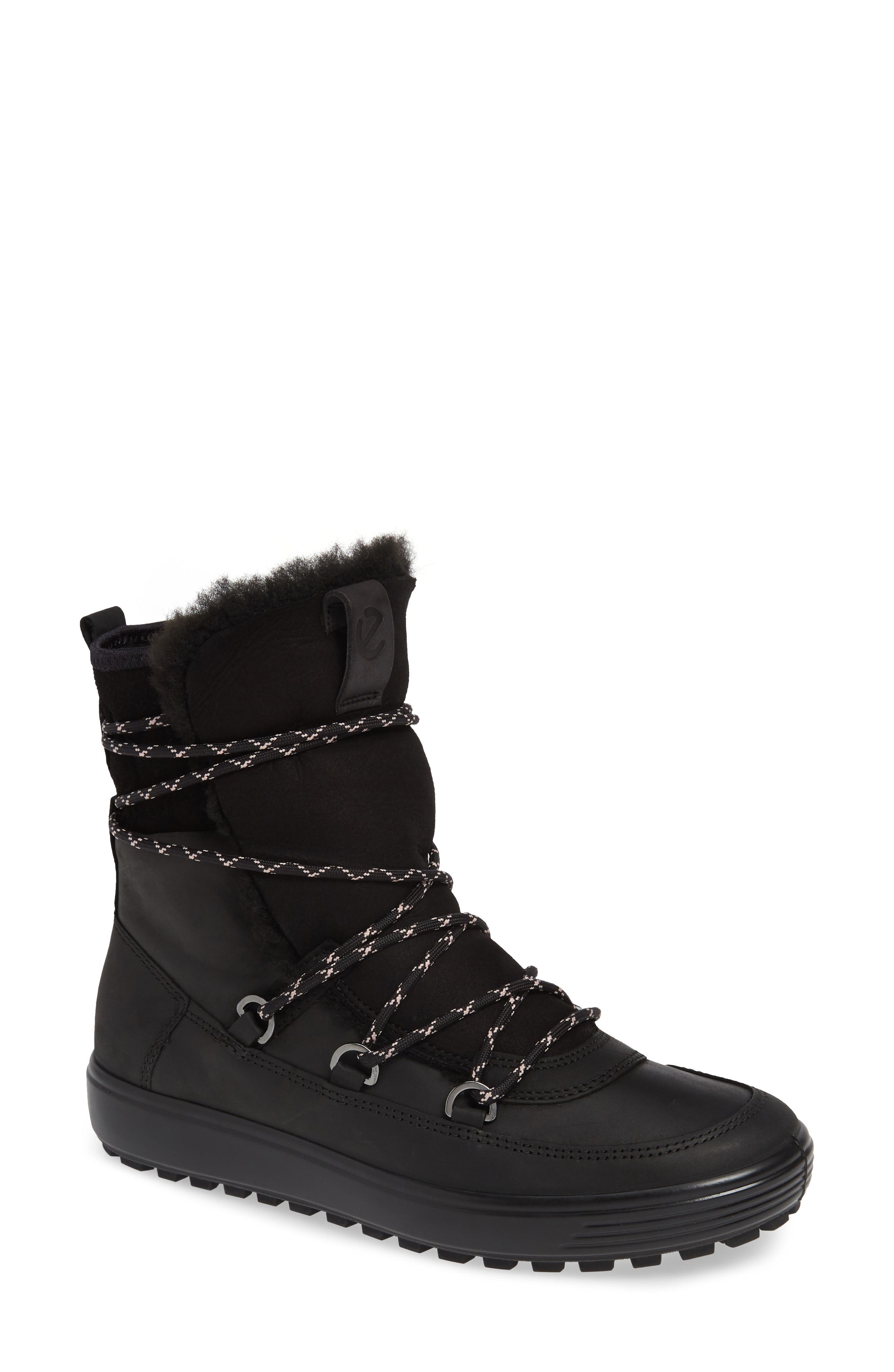 Ecco Soft 7 Tred Waterproof Genuine Shearling Lined Bootie, Black
