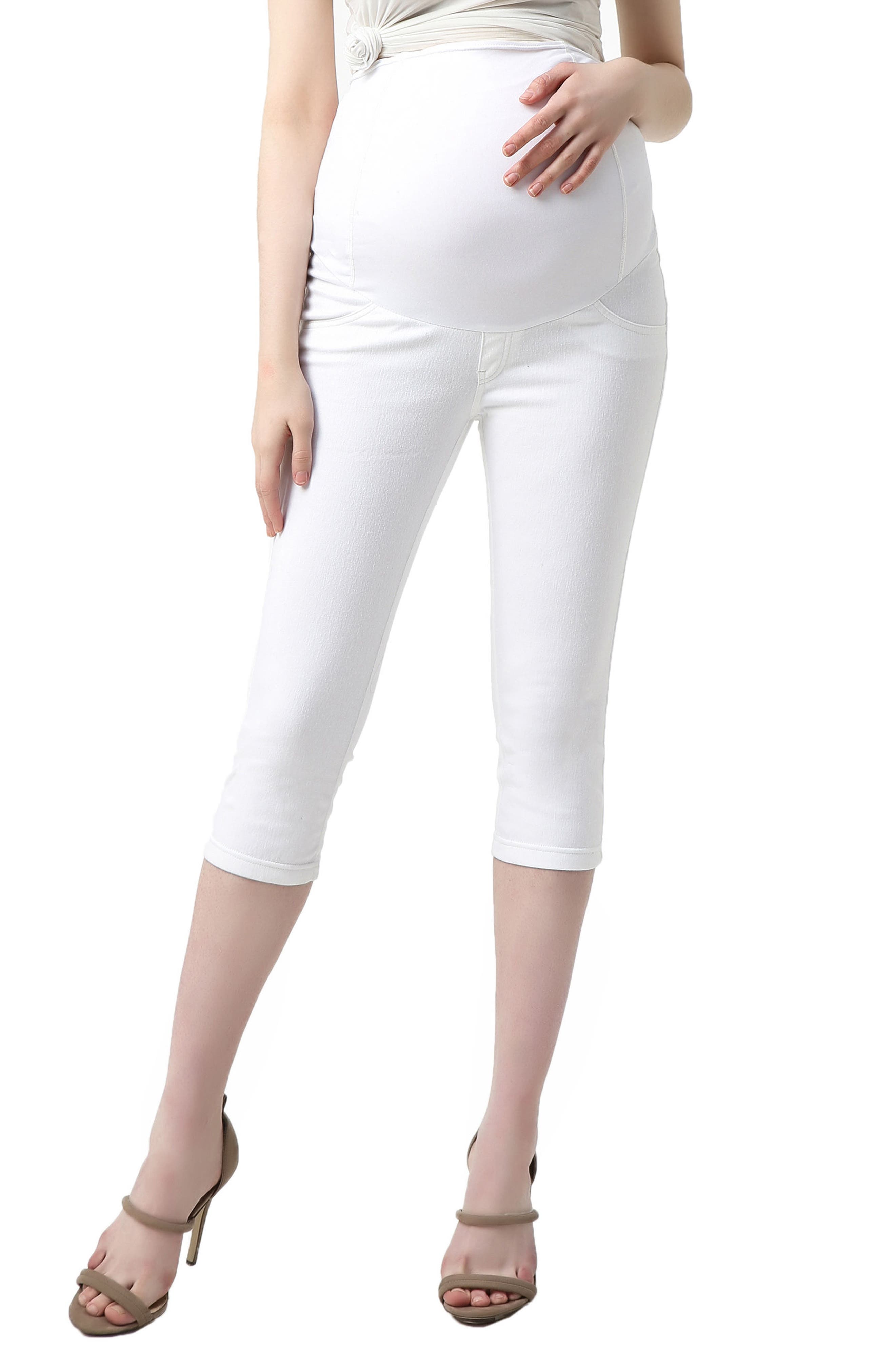 Kimi And Kai Melody Capri Denim Maternity Leggings, White