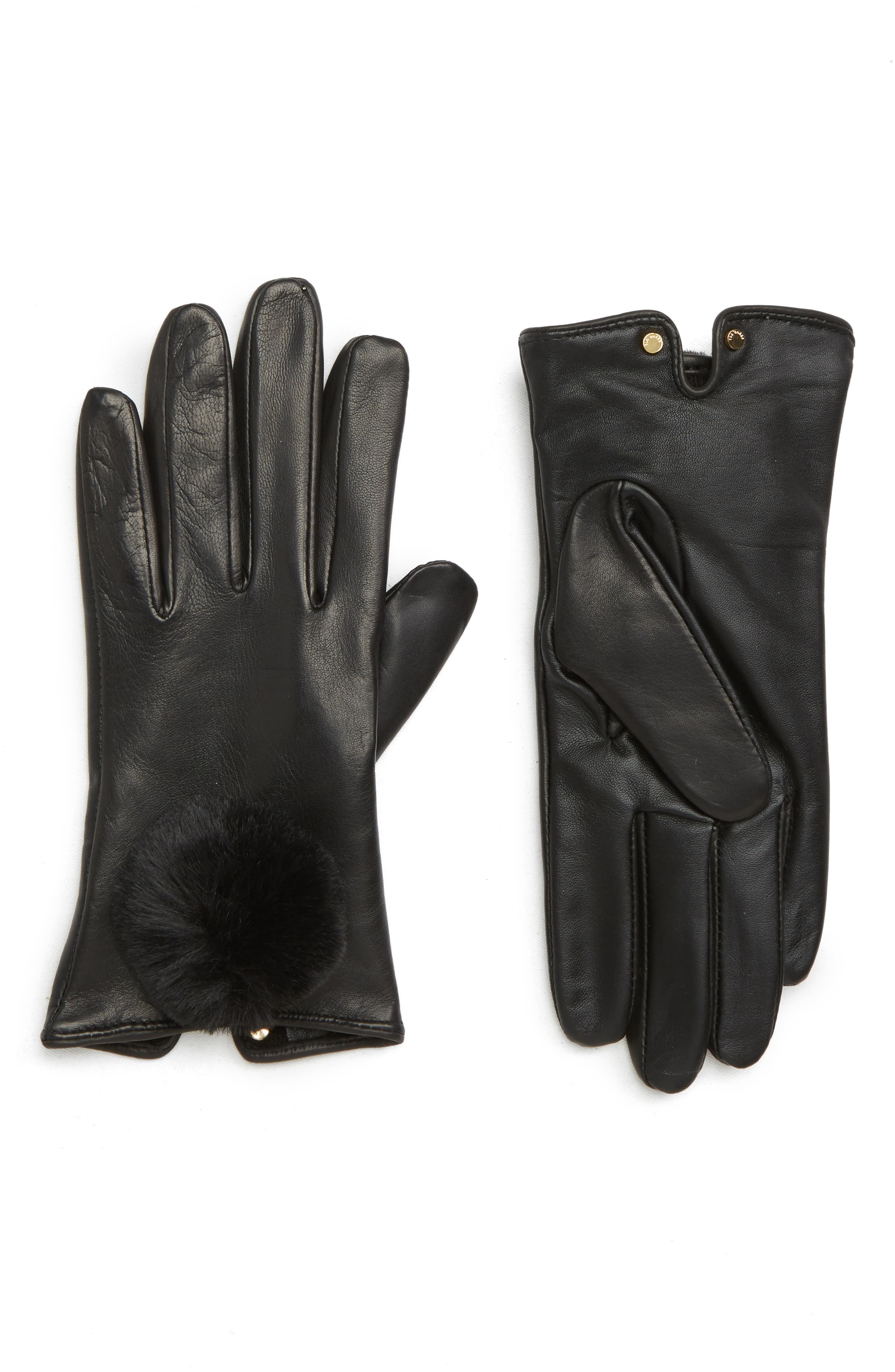 Ted Baker London Pom Leather Touchscreen Gloves