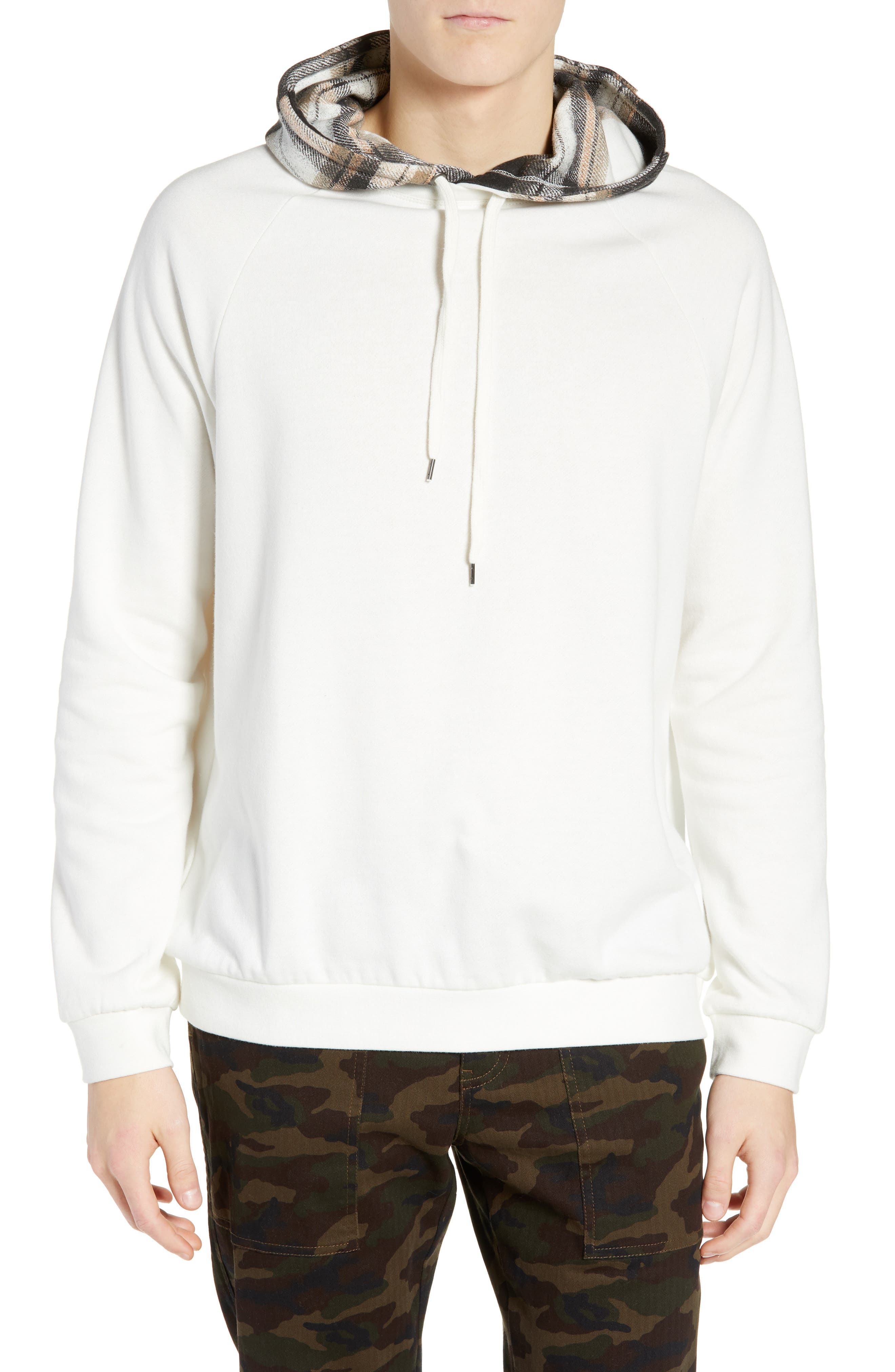 The Rail Contrast Plaid Pullover Hoodie, Ivory