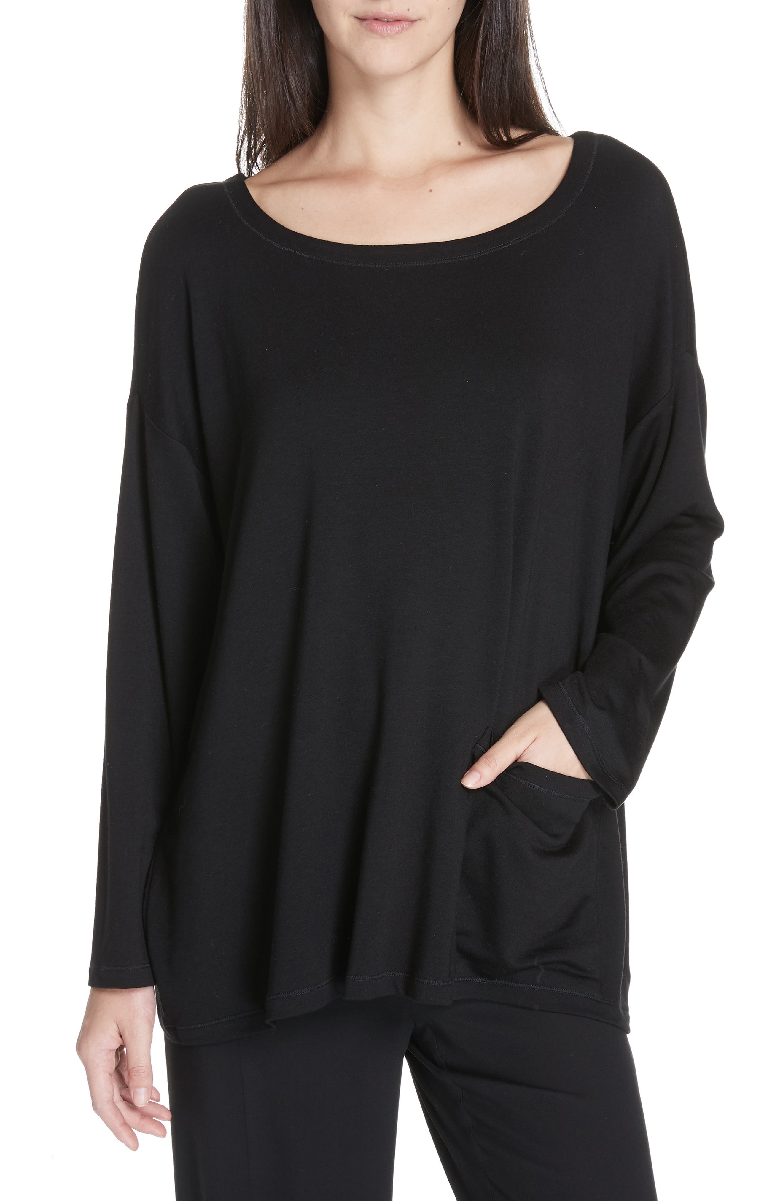 Plus Size Eileen Fisher Stretch Terry Top, Black