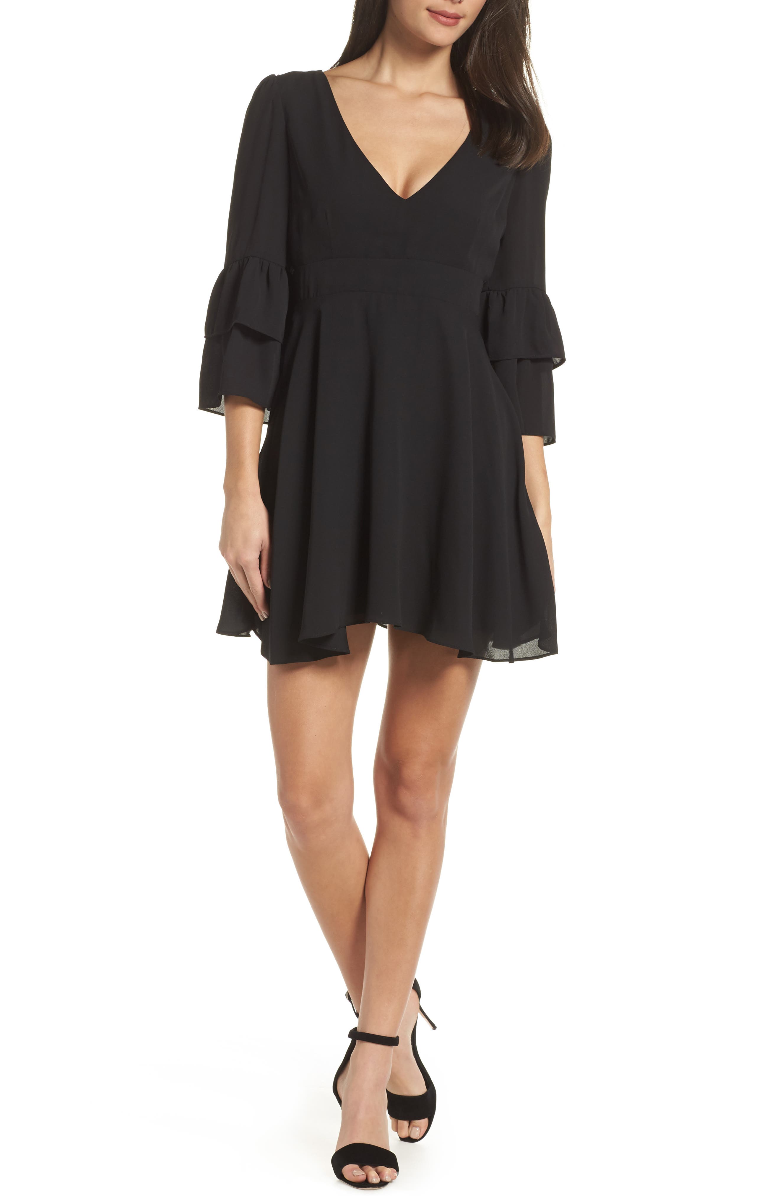 Bb Dakota V-Neck Ruffle Crepe Minidress