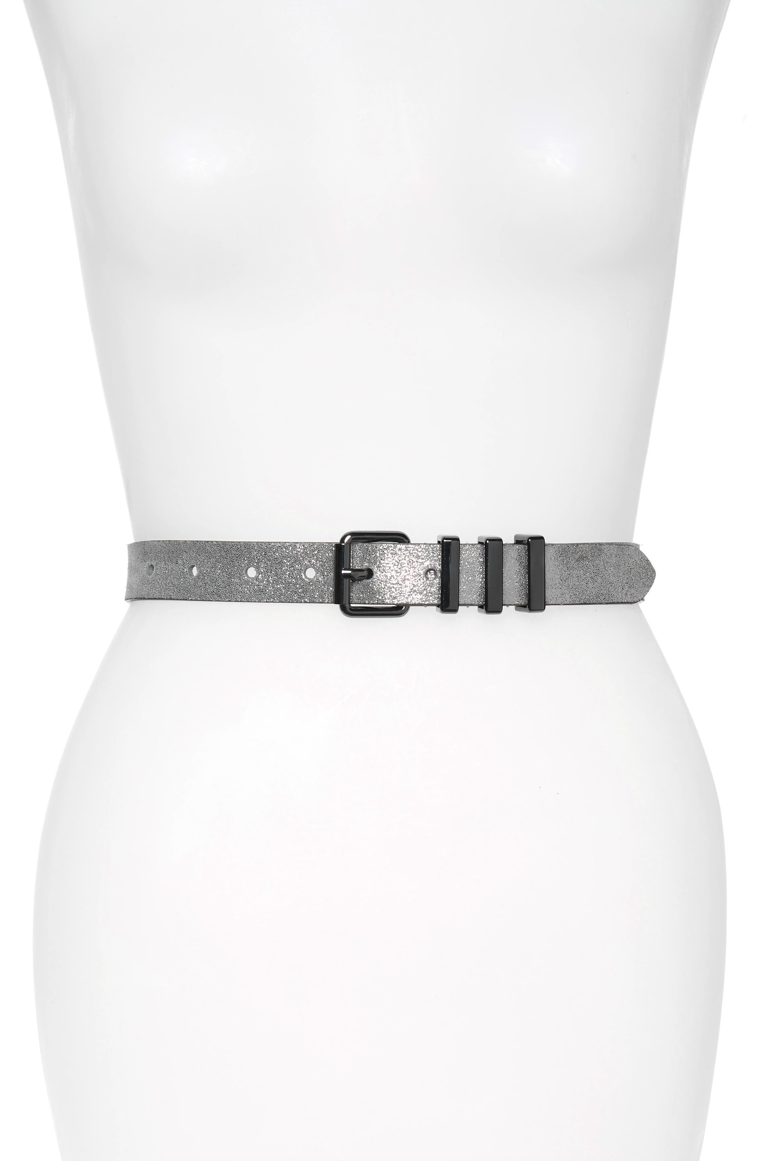 Rebecca Minkoff Shimmer Metallic Leather Belt, Metallic Silver / Gunmetal
