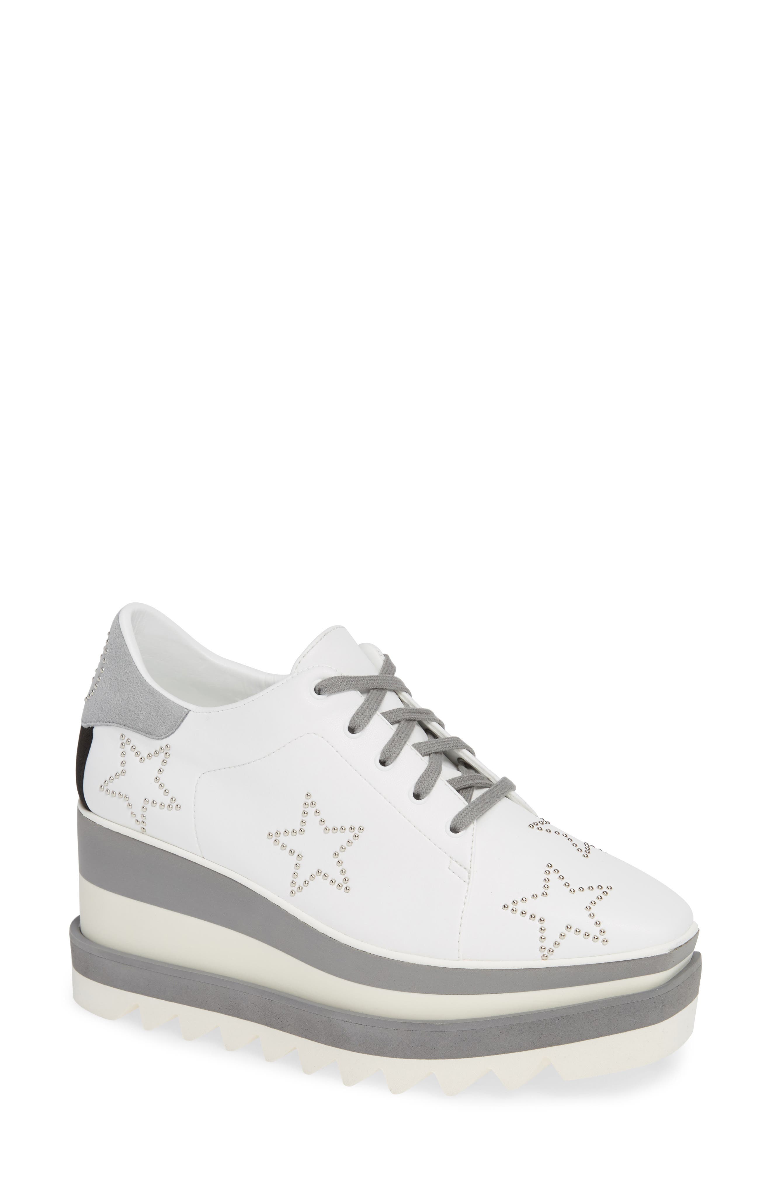 Stella Mccartney Sneak-Elyse Studded Wedge Sneaker, White