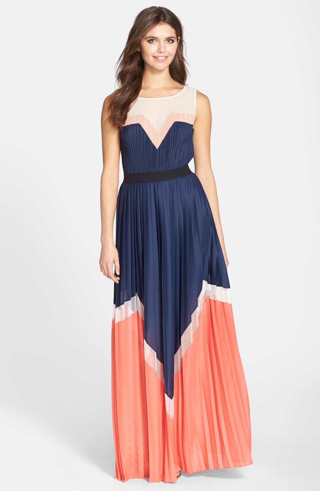 BCBGMAXAZRIA 'Katherine' Colorblock Pleated Maxi Dress Nordstrom