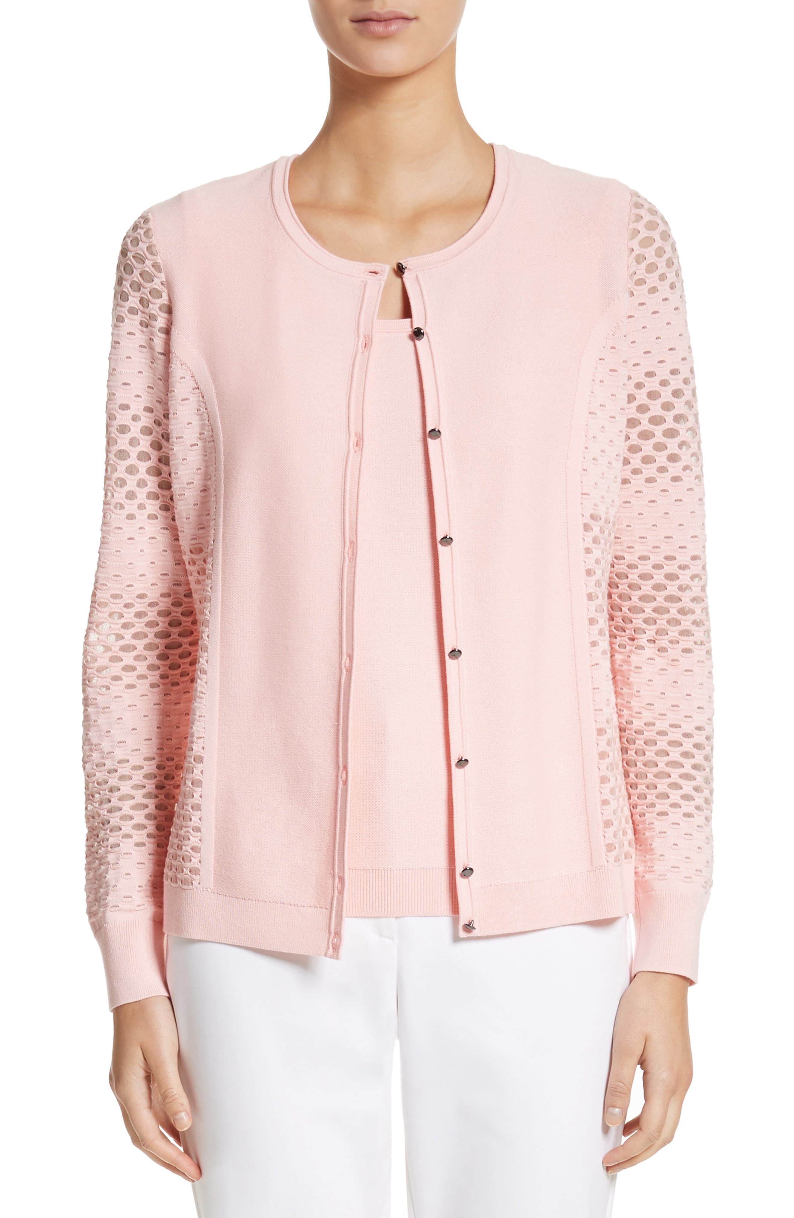 St. John Collection Engineered Dégradé Mesh Birdseye Knit Cardigan