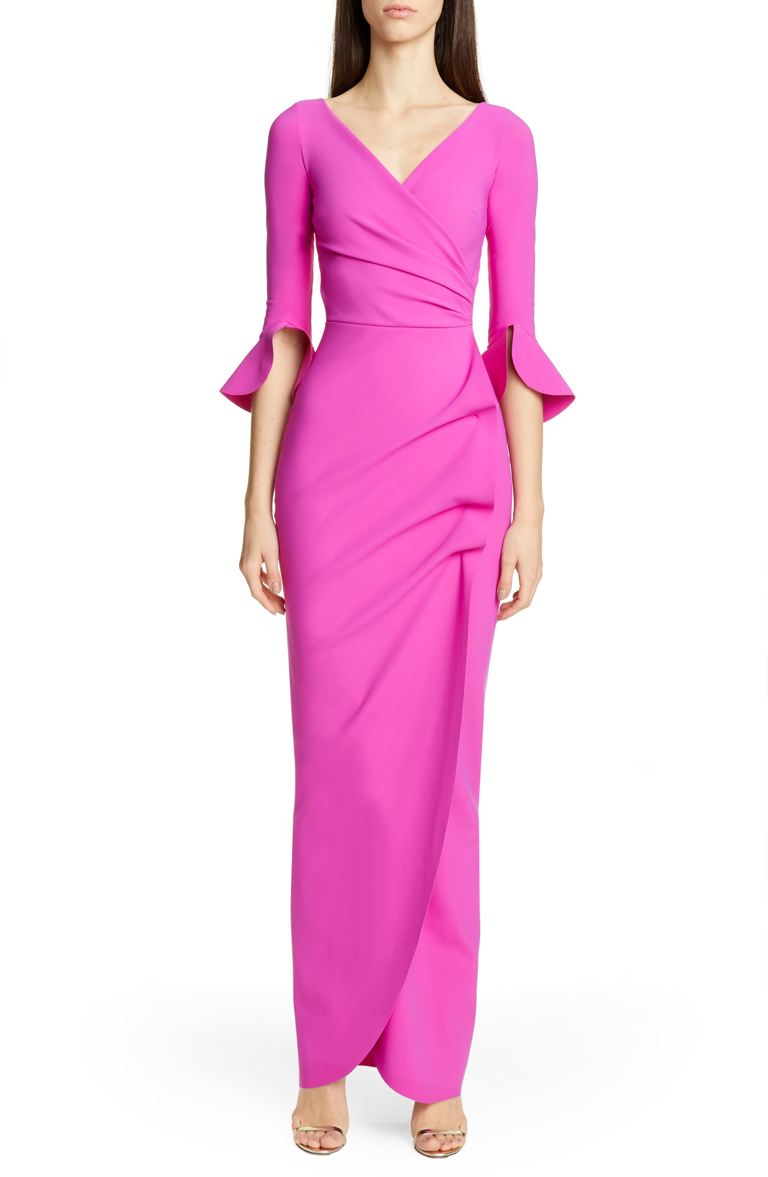 Chiara Boni La Petite Robe Ruched Bell Sleeve Evening Dress, 6 IT - Purple