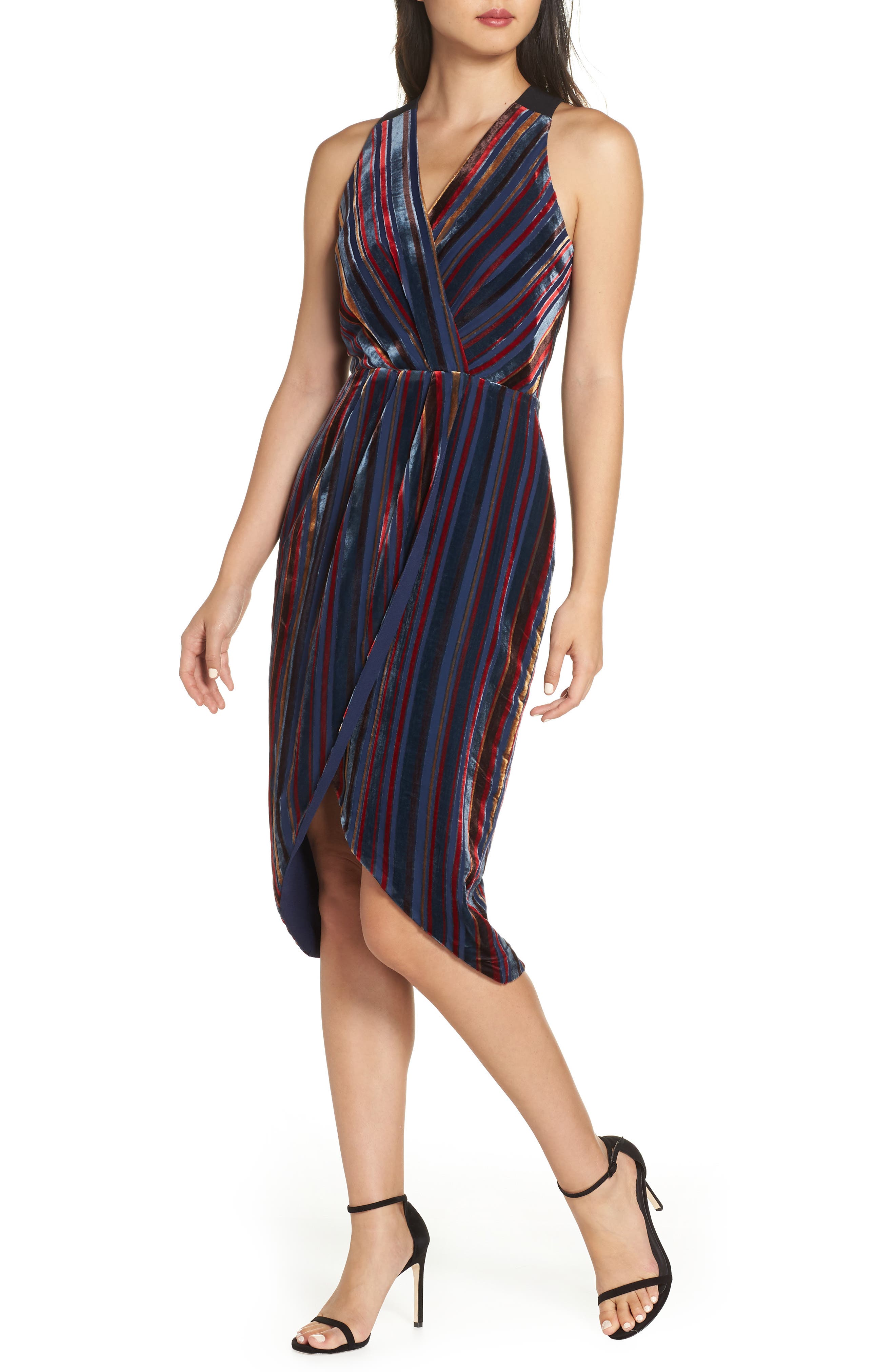Harlyn Stripe Velvet Cocktail Sheath, Blue