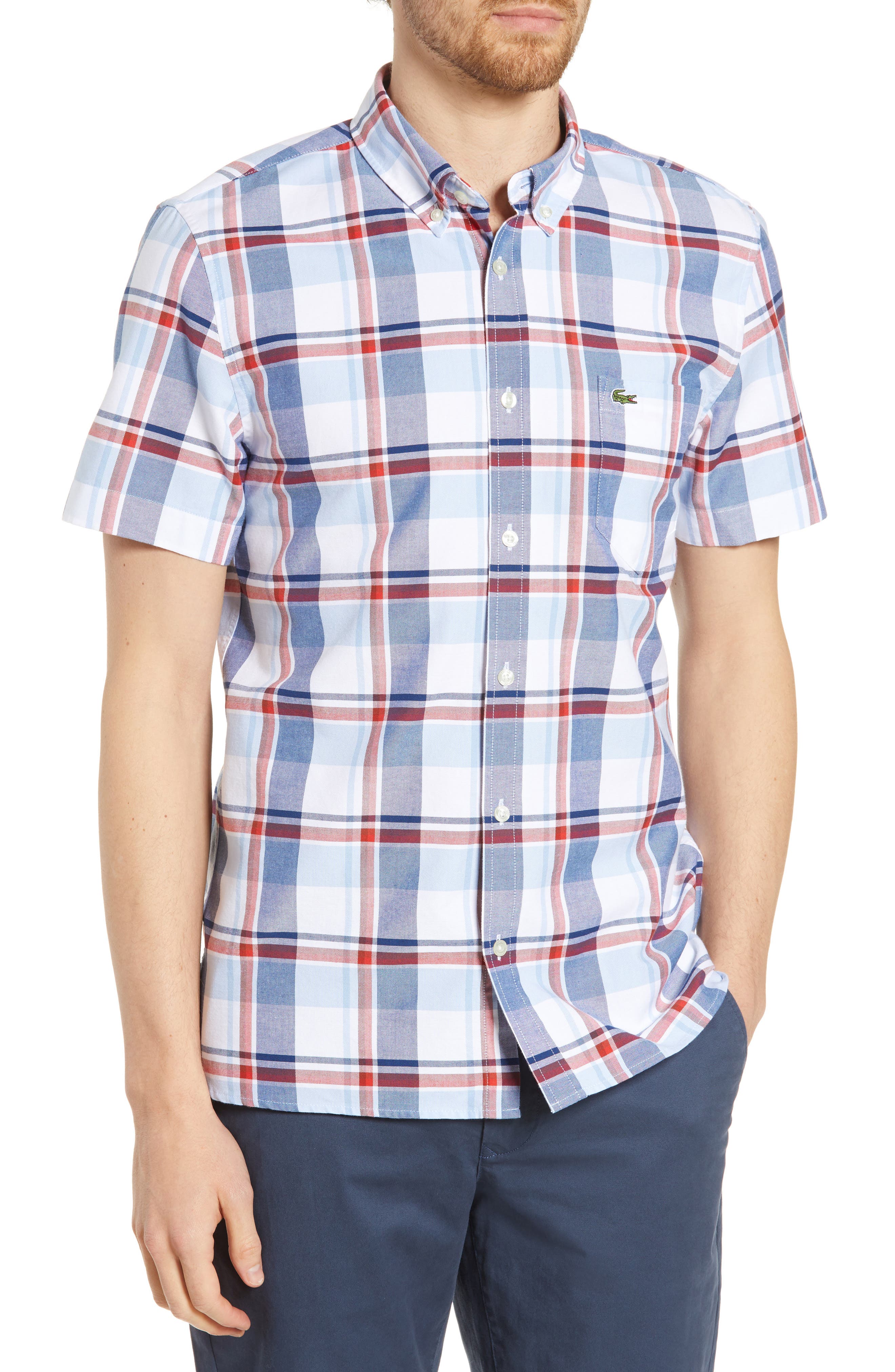 Lacoste Regular Fit Plaid Sport Shirt, Blue