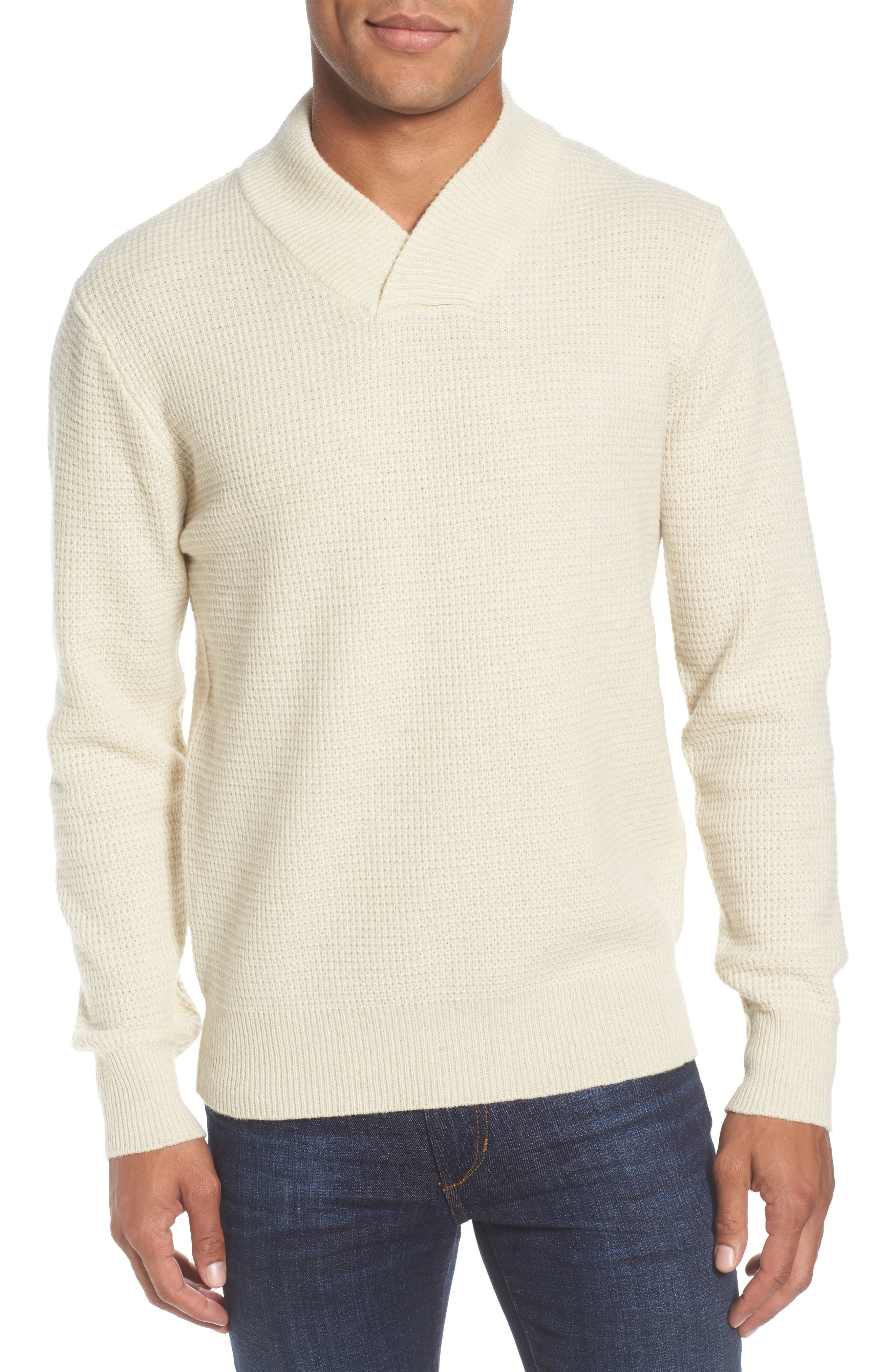 Schott Nyc Waffle Knit Thermal Wool Blend Pullover, White