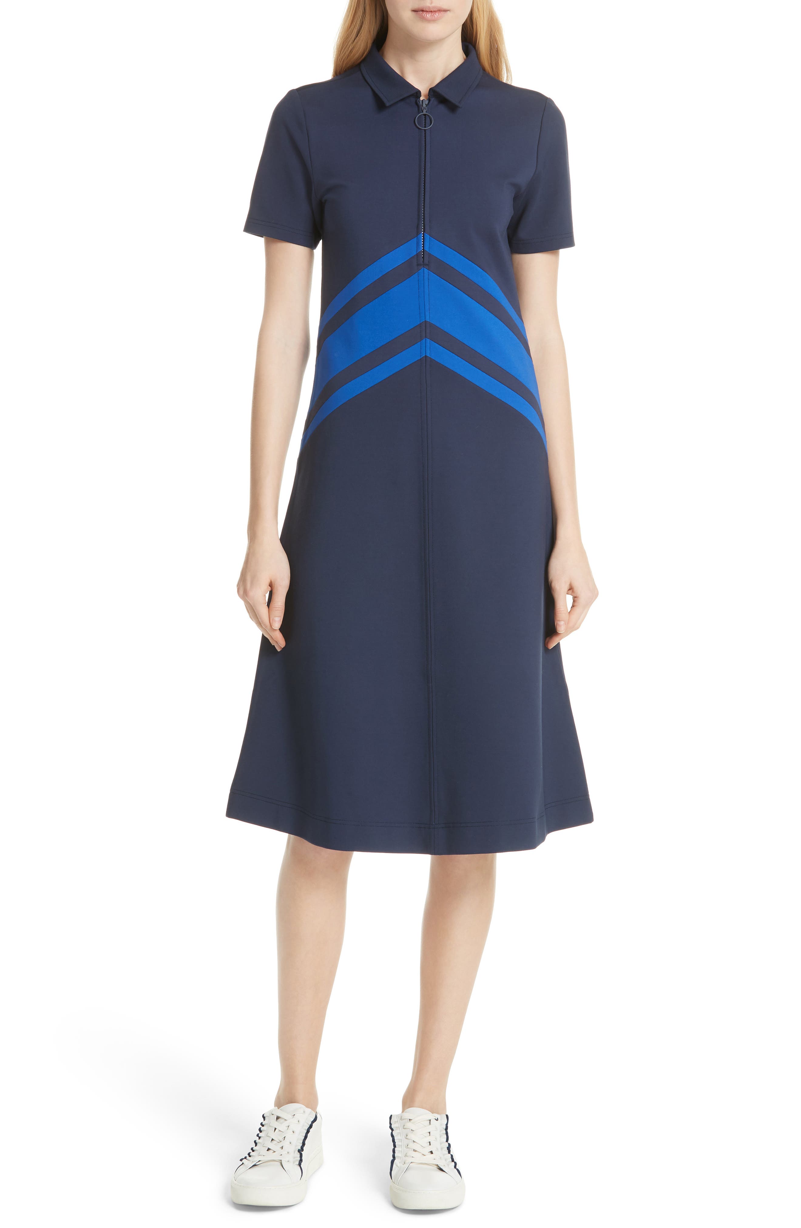 Tory Sport Chevron Tech Ponte Midi Dress, Blue