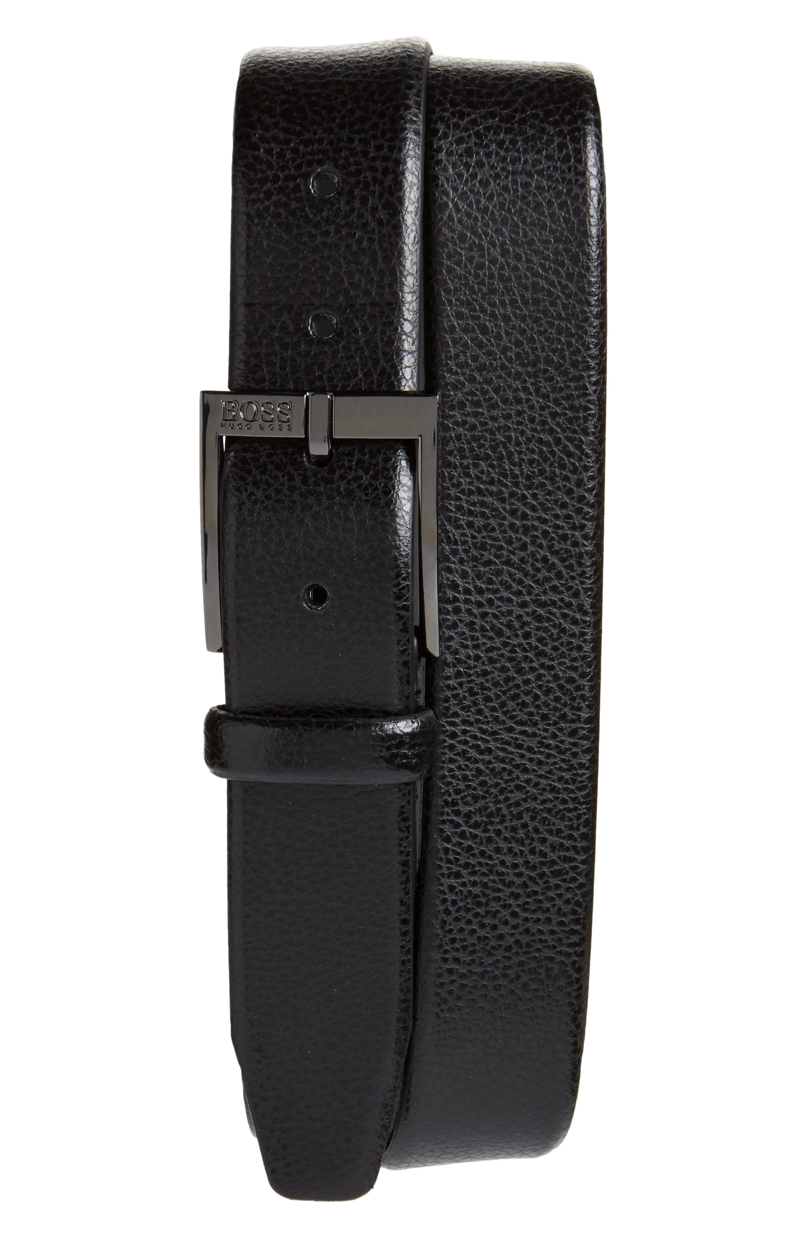 Boss Elloy Leather Belt, Black