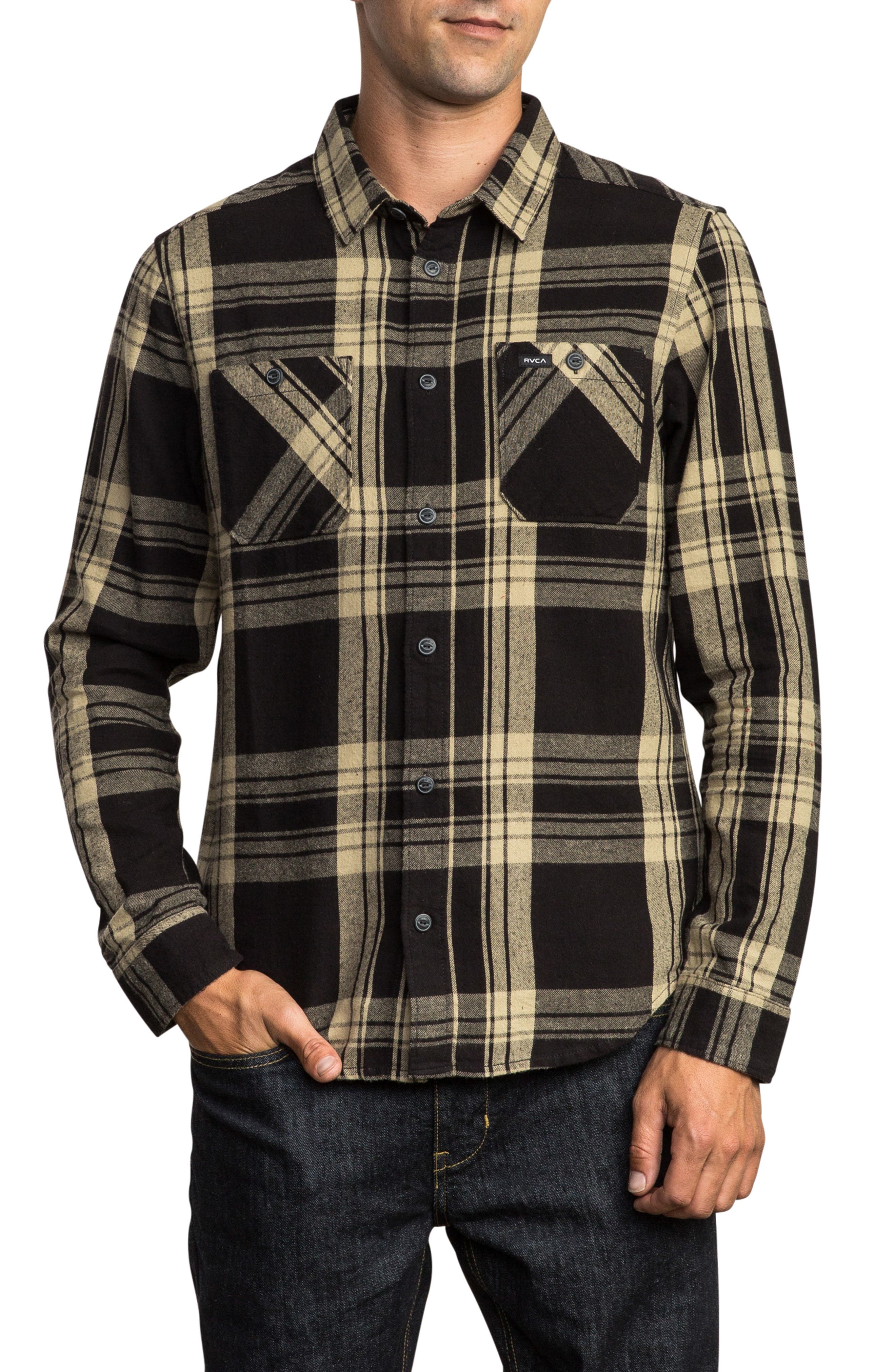 Rvca Wanted Flannel Shirt, Black