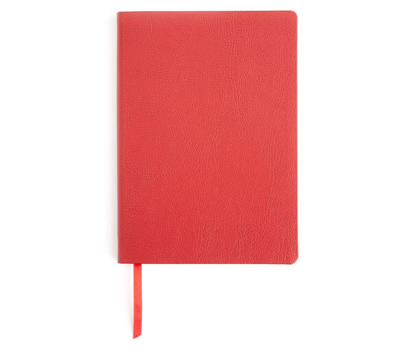 Red leather notebook.