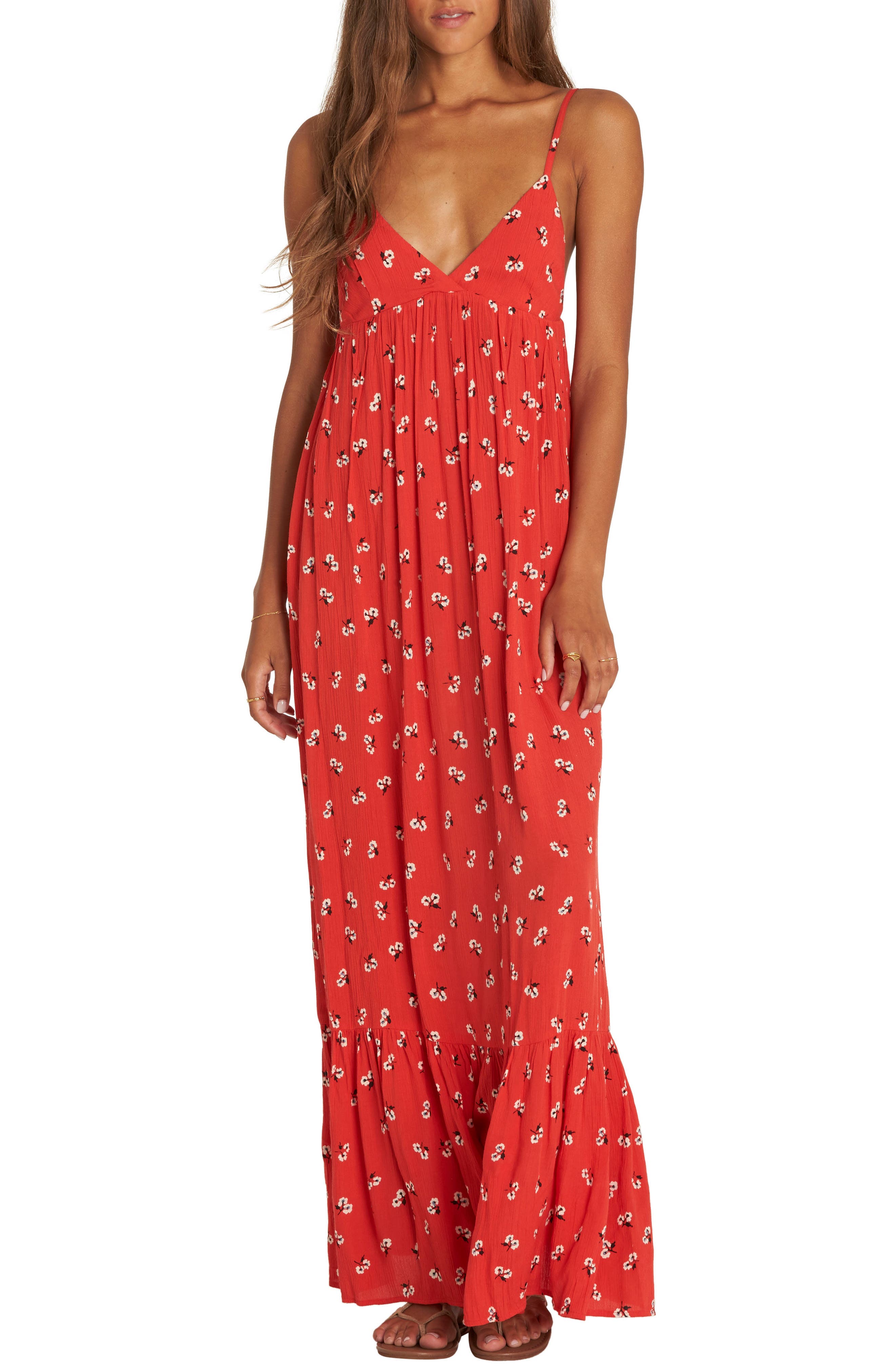 Billabong Flamed Out Print Maxi Dress, Red